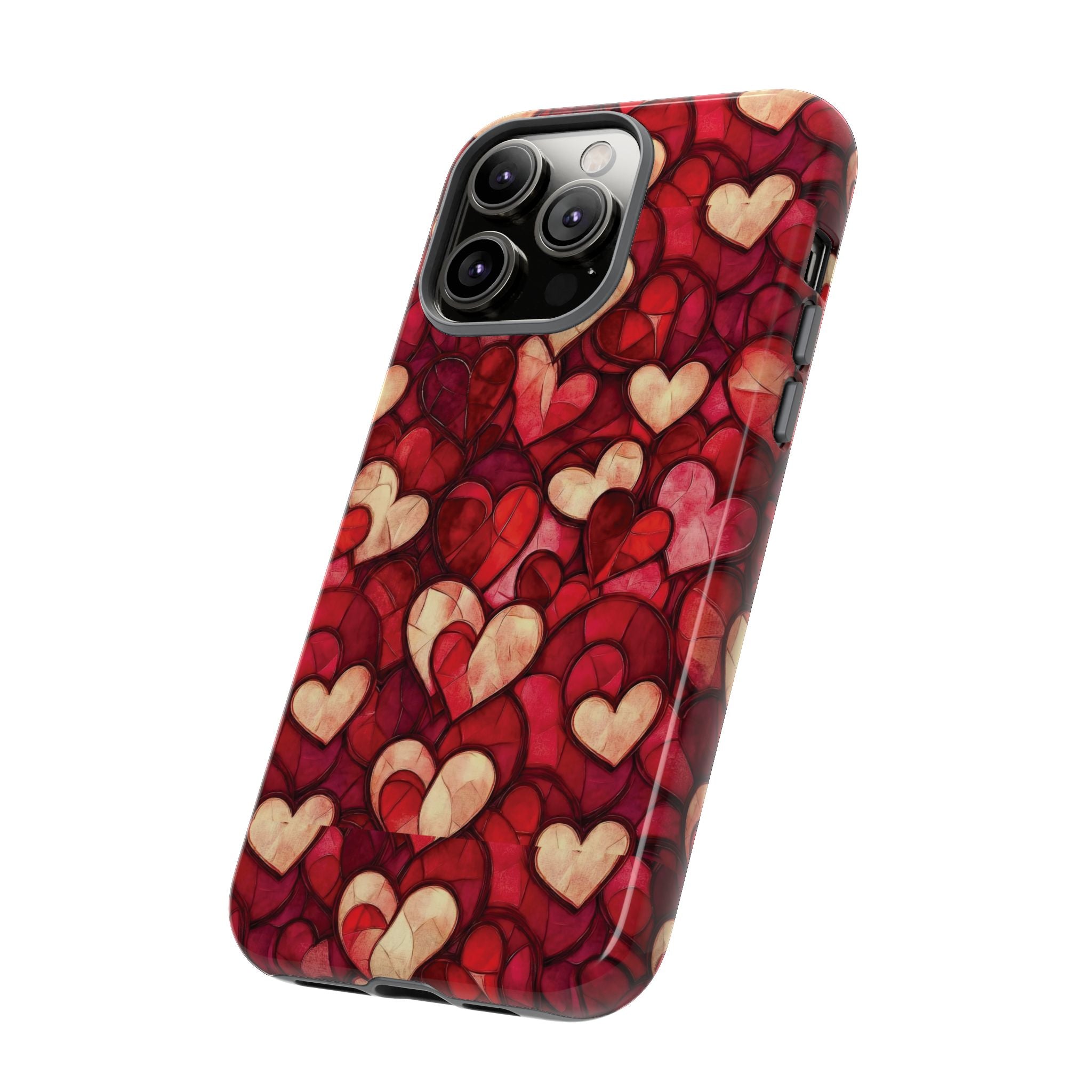 Stained Glass Heart Tough Case for iPhone 17 16 15 14 Pro Max | Romantic Mosaic Love Design | Shockproof & Wireless Charging Support
