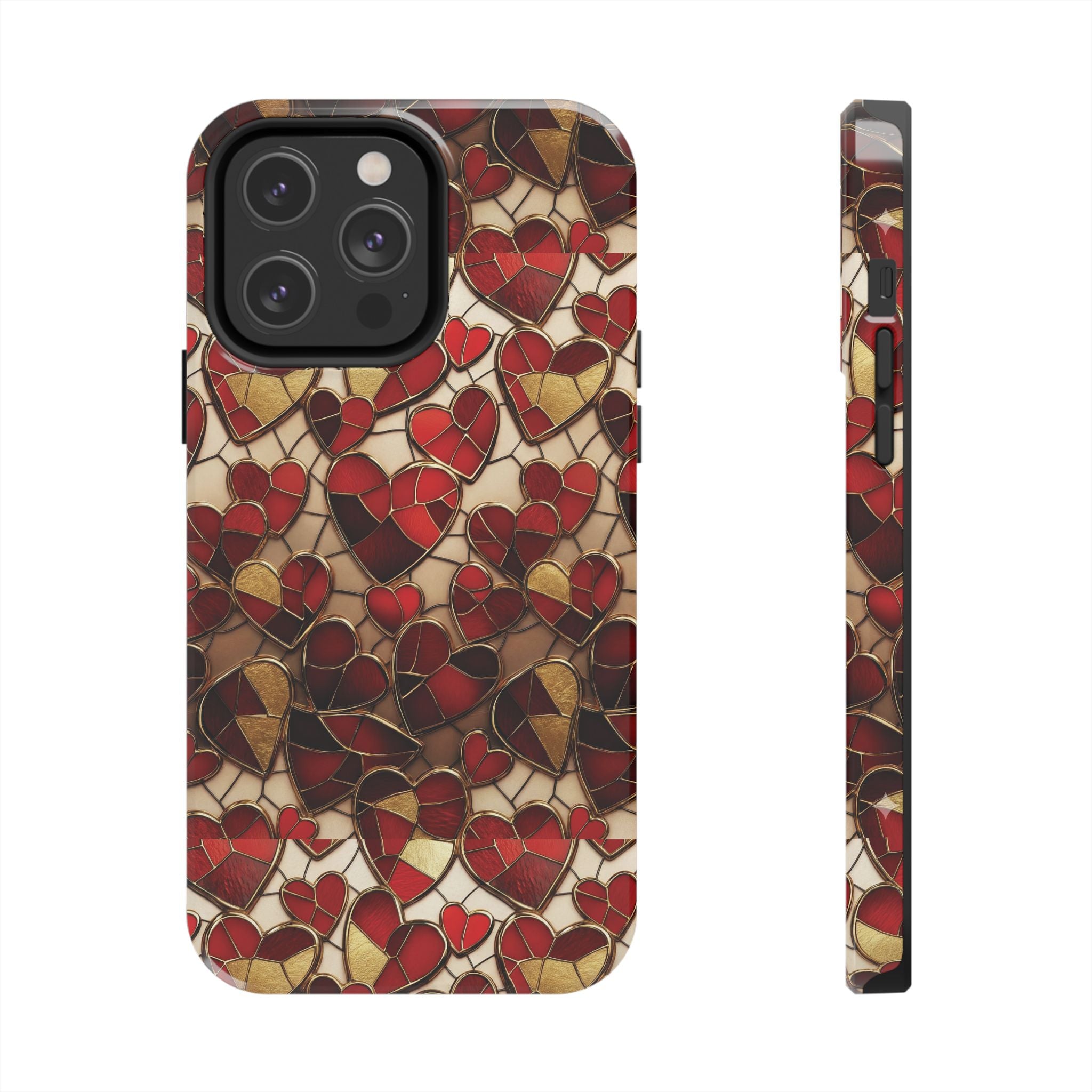 Stained Glass Red Hearts Phone Case | Tough Phone Case