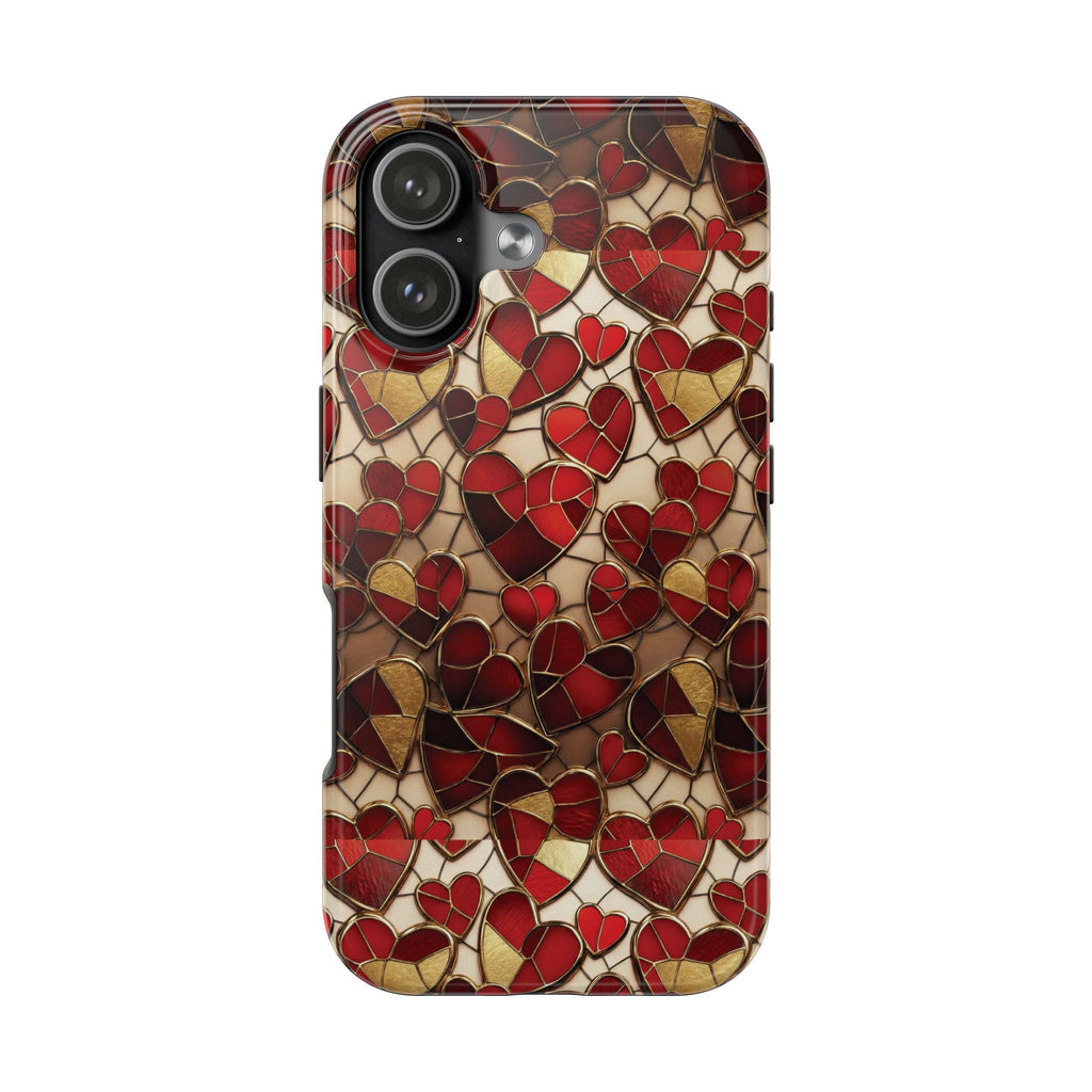 Stained Glass Red Hearts Phone Case | Tough Phone Case