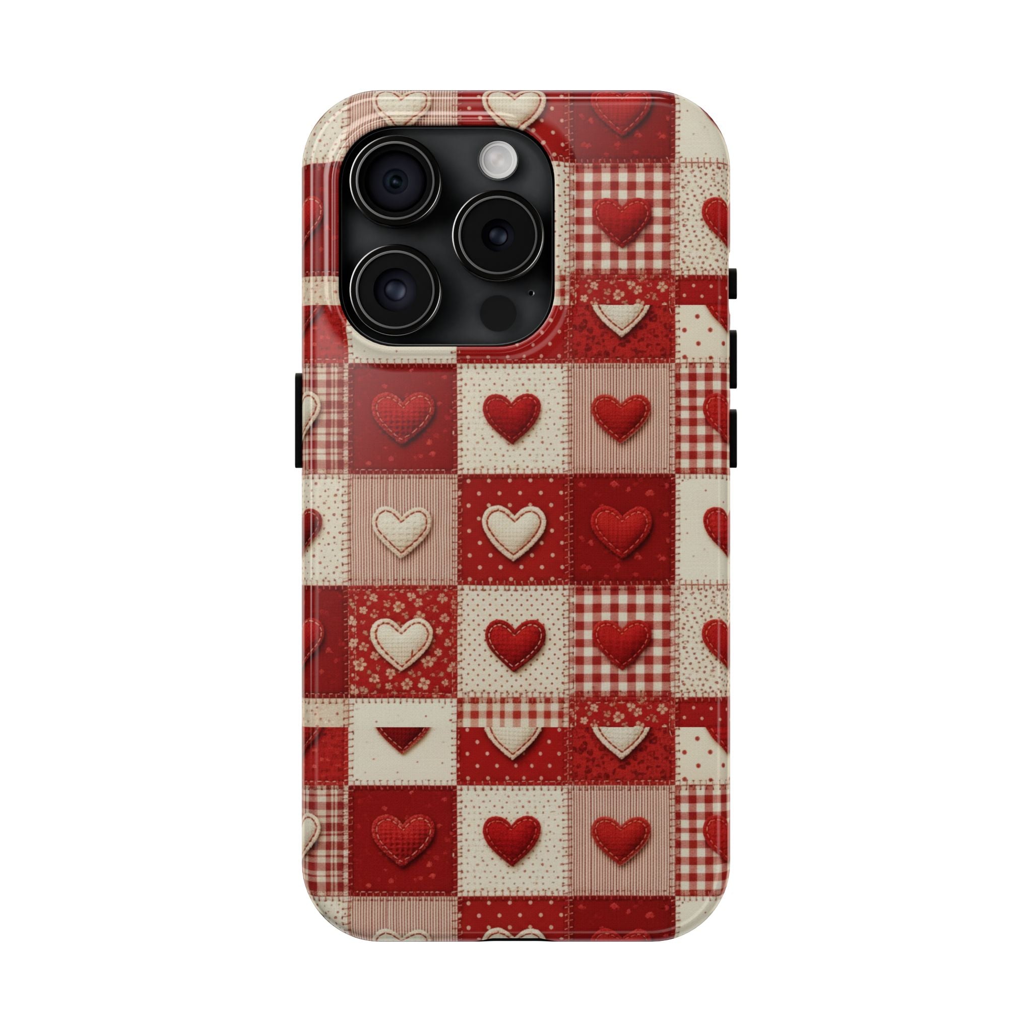 Patchwork Heart Phone Case | Tough Phone Case, Red Valentine Pattern