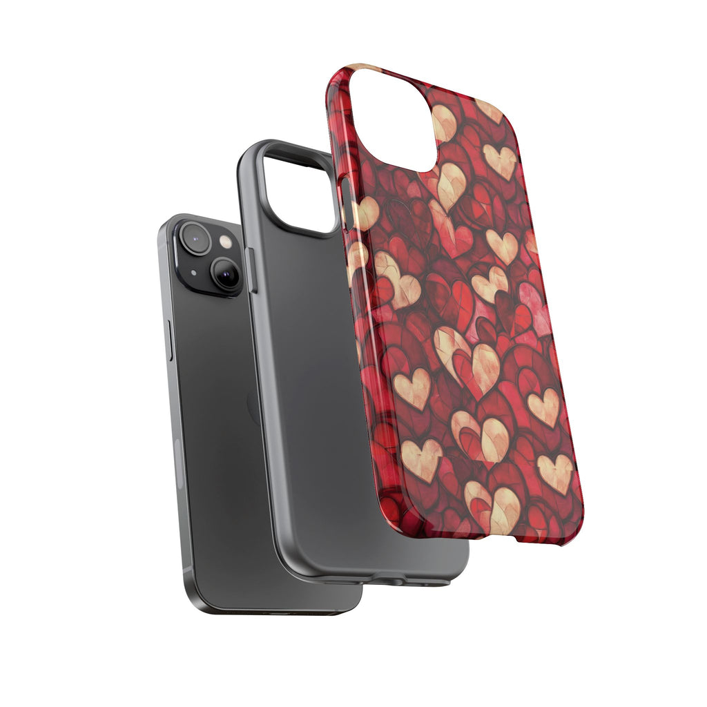 Stained Glass Heart Tough Case for iPhone 17 16 15 14 Pro Max | Romantic Mosaic Love Design | Shockproof & Wireless Charging Support