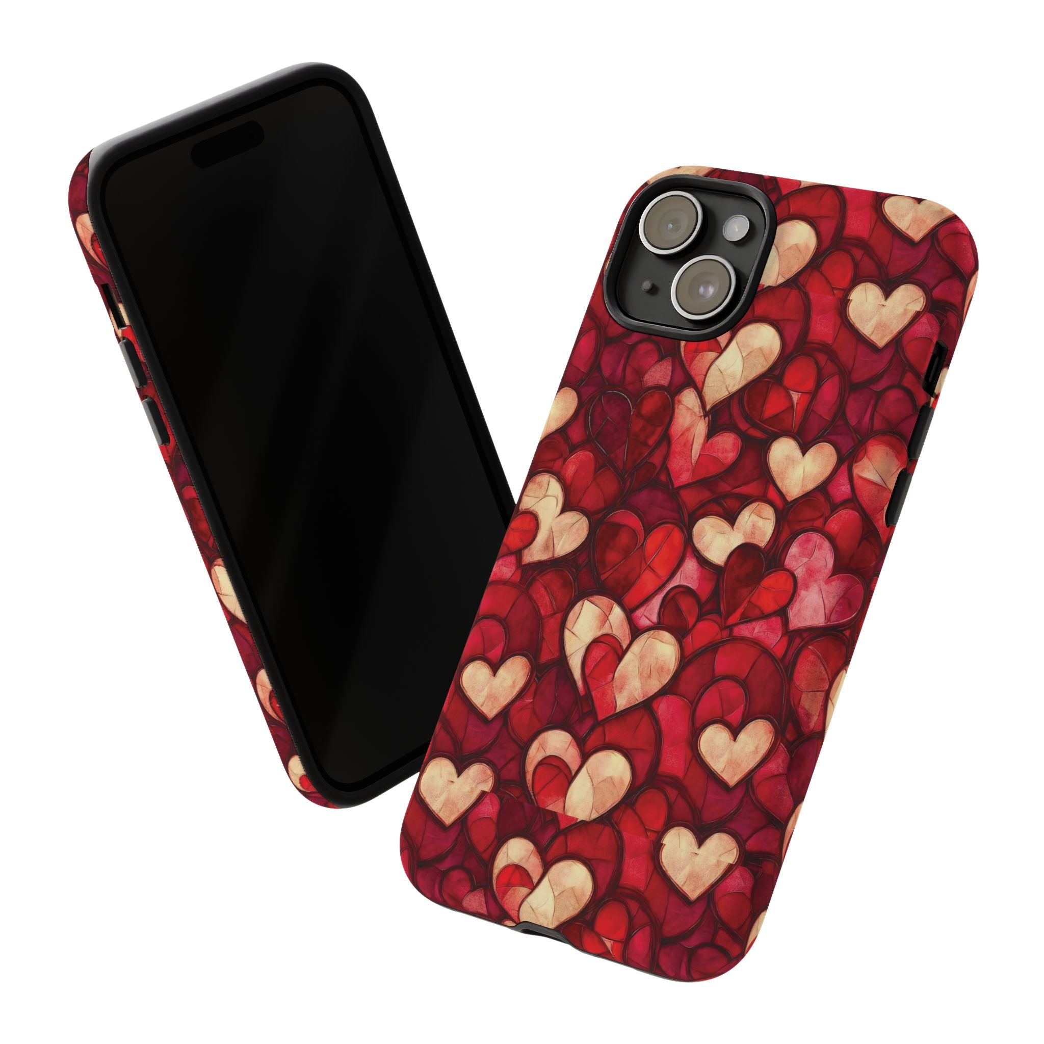Stained Glass Heart Tough Case for iPhone 17 16 15 14 Pro Max | Romantic Mosaic Love Design | Shockproof & Wireless Charging Support