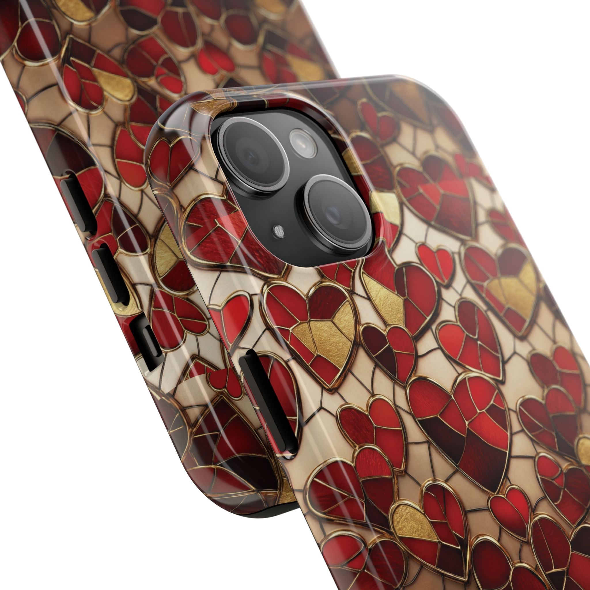 Stained Glass Red Hearts Phone Case | Tough Phone Case