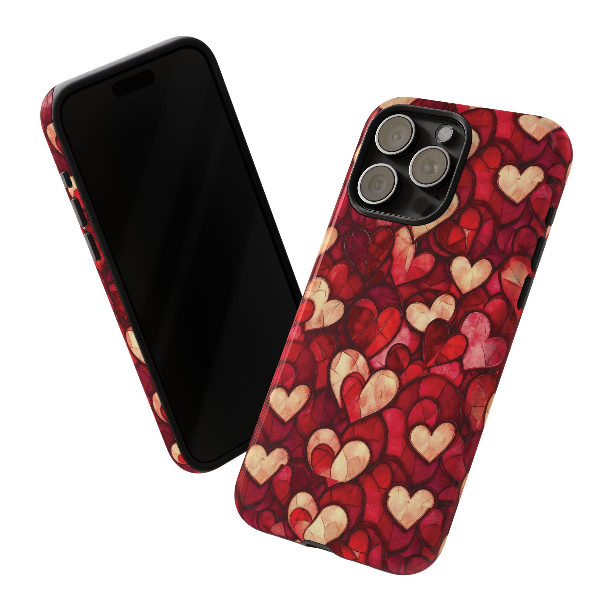 Stained Glass Heart Tough Case for iPhone 17 16 15 14 Pro Max | Romantic Mosaic Love Design | Shockproof & Wireless Charging Support