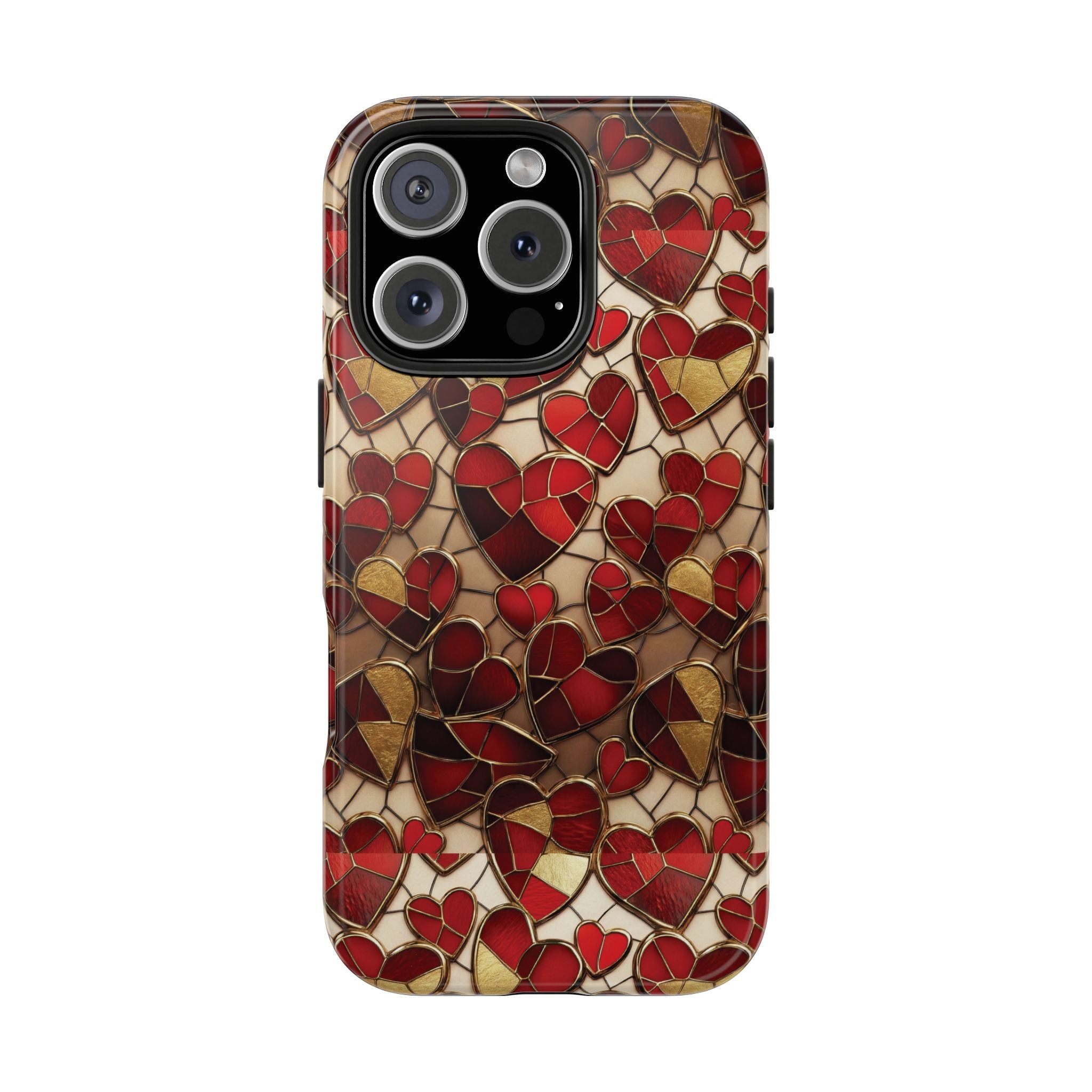 Stained Glass Red Hearts Phone Case | Tough Phone Case