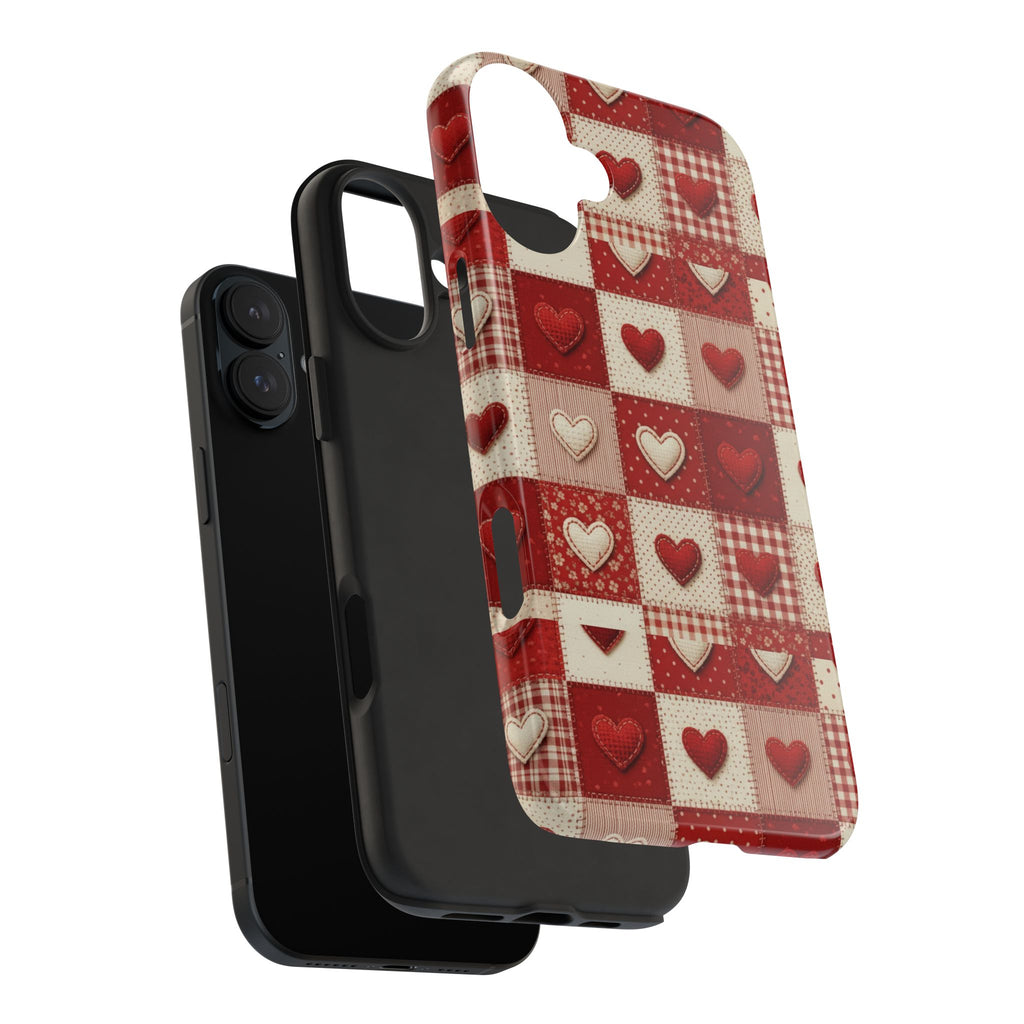 Patchwork Heart Phone Case | Tough Phone Case, Red Valentine Pattern