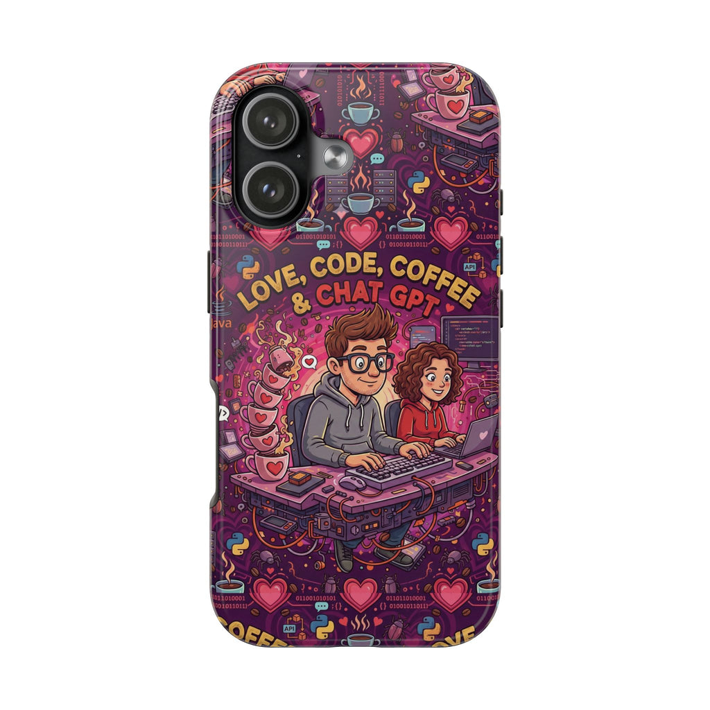 Love Code Coffee & ChatGPT Phone Case | Programmer Retro Cute