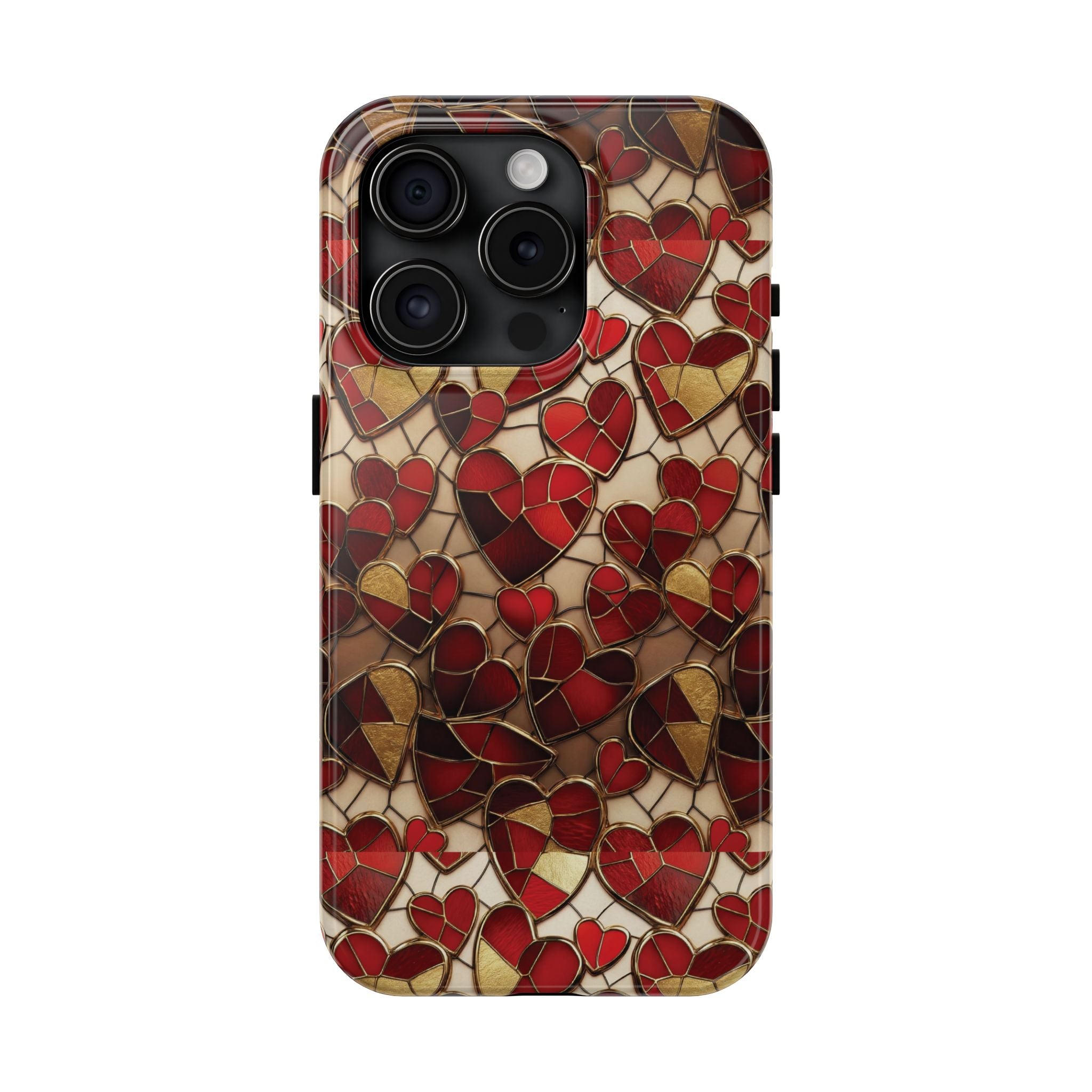Stained Glass Red Hearts Phone Case | Tough Phone Case