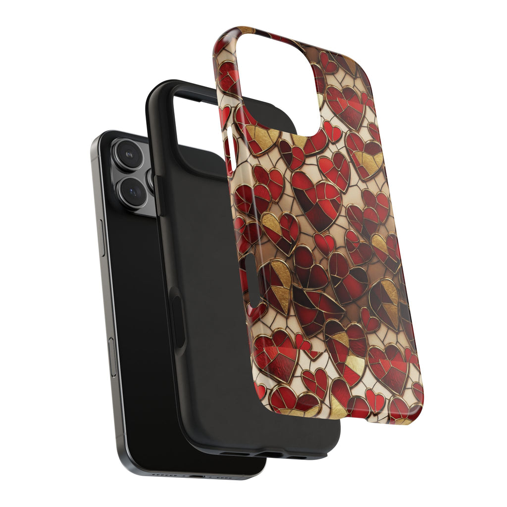 Stained Glass Red Hearts Phone Case | Tough Phone Case