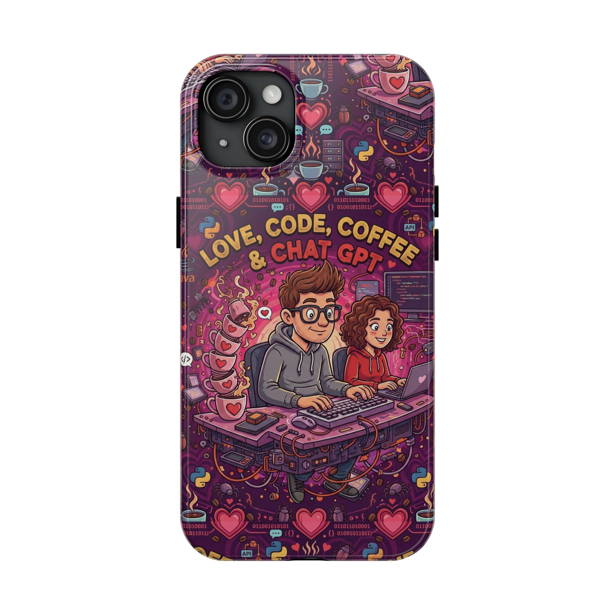 Love Code Coffee & ChatGPT Phone Case | Programmer Retro Cute