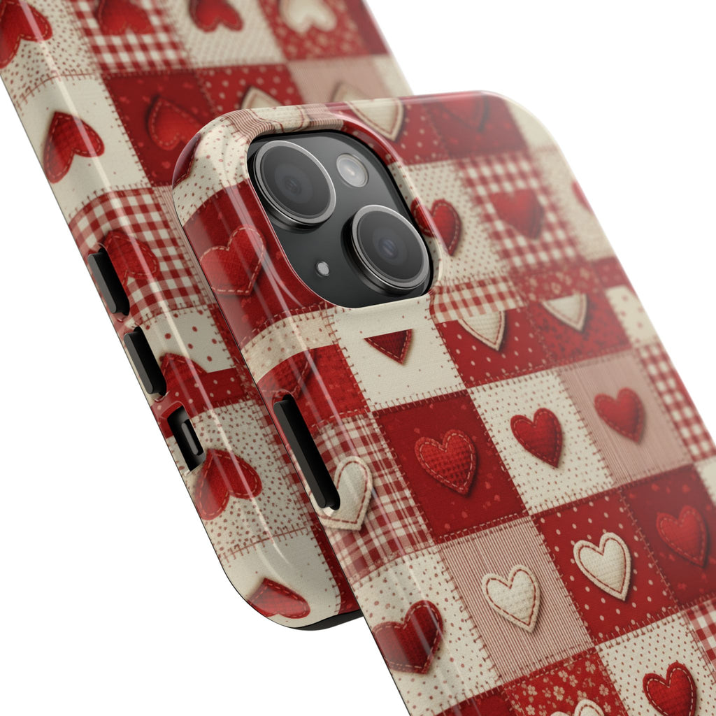 Patchwork Heart Phone Case | Tough Phone Case, Red Valentine Pattern