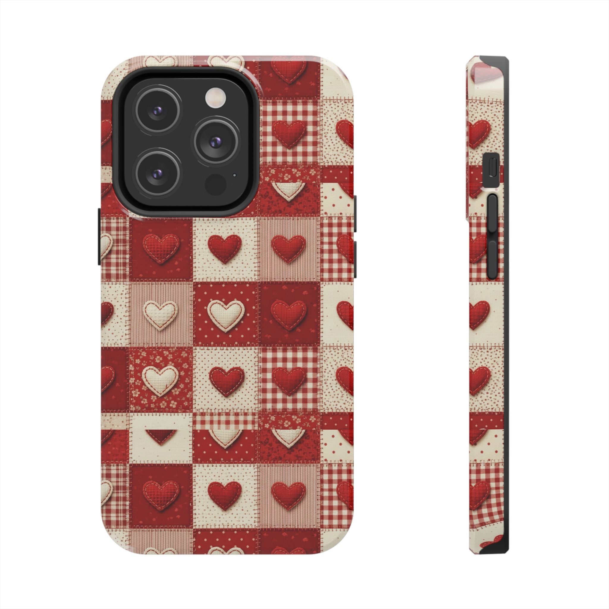 Patchwork Heart Phone Case | Tough Phone Case, Red Valentine Pattern