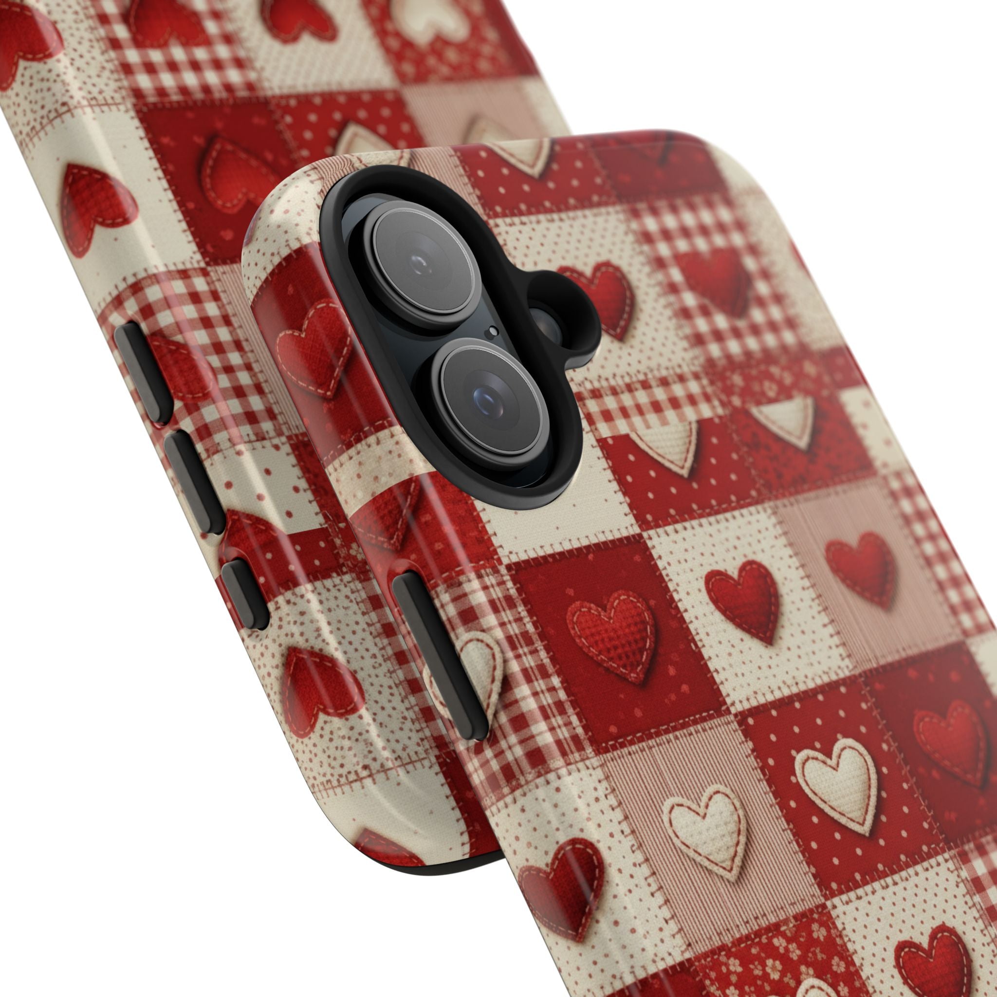 Patchwork Heart Phone Case | Tough Phone Case, Red Valentine Pattern