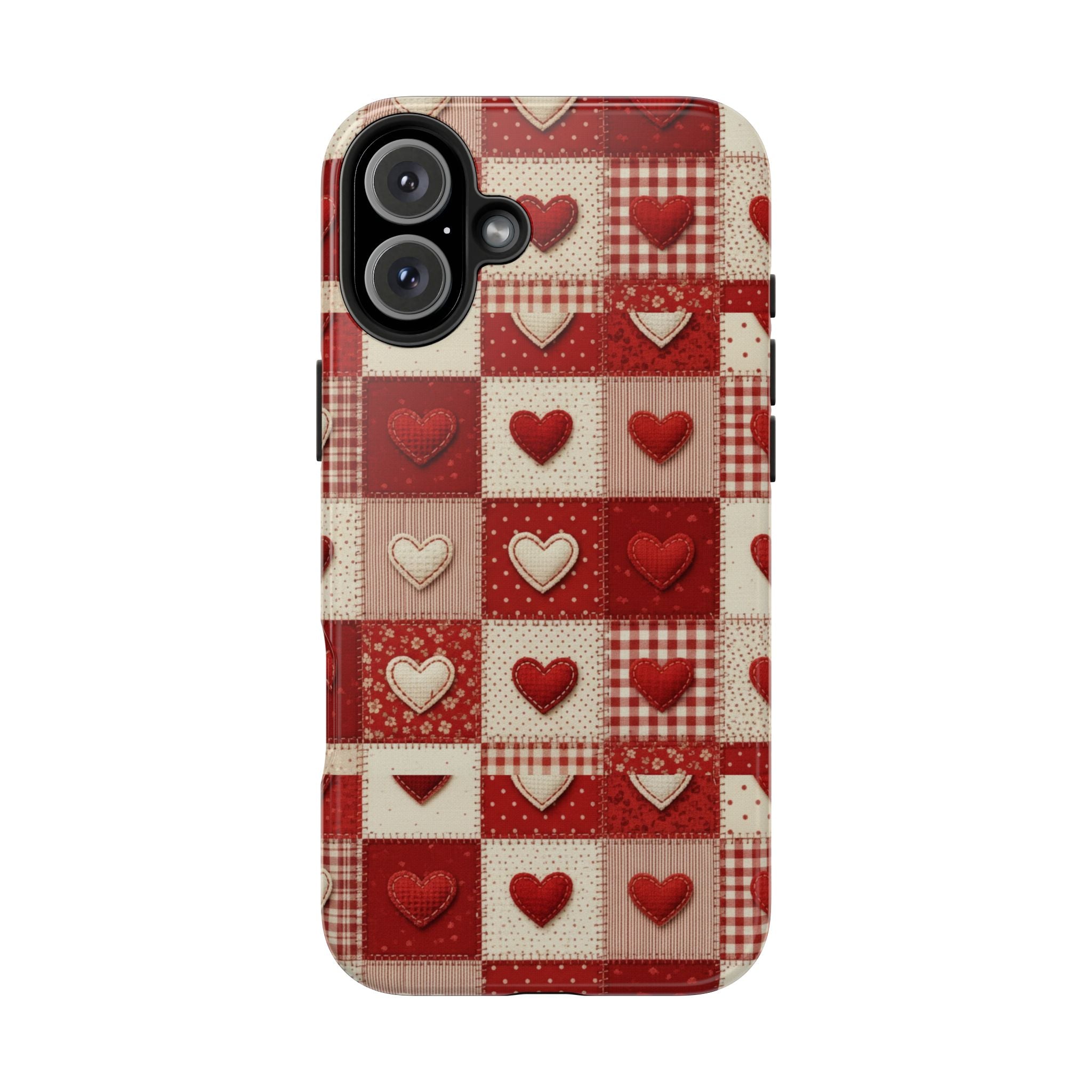 Patchwork Heart Phone Case | Tough Phone Case, Red Valentine Pattern
