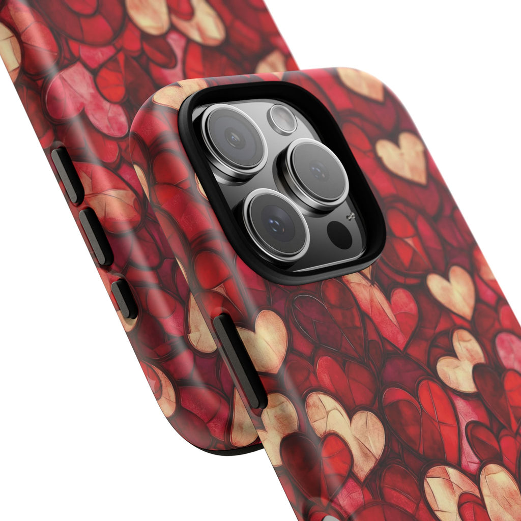 Stained Glass Heart Tough Case for iPhone 17 16 15 14 Pro Max | Romantic Mosaic Love Design | Shockproof & Wireless Charging Support