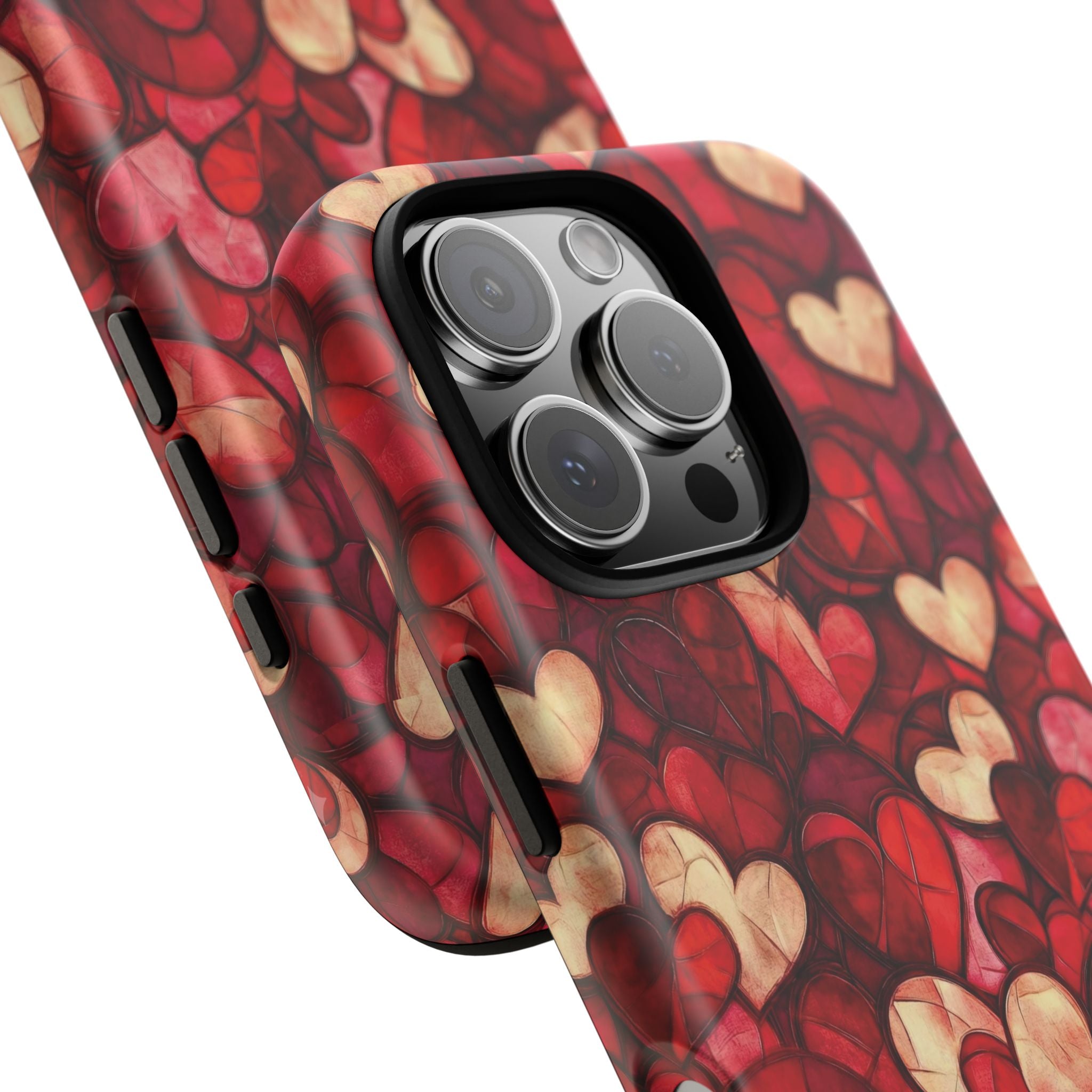 Stained Glass Heart Tough Case for iPhone 17 16 15 14 Pro Max | Romantic Mosaic Love Design | Shockproof & Wireless Charging Support