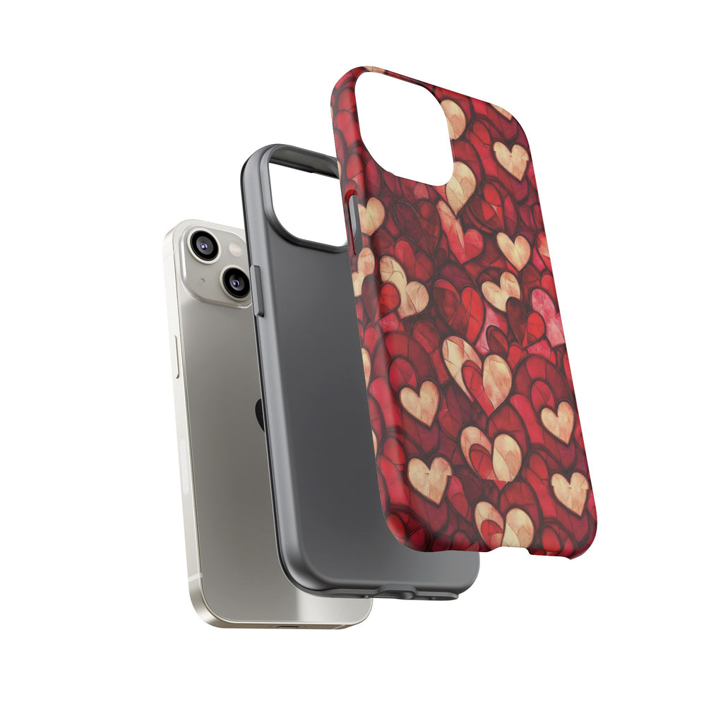 Stained Glass Heart Tough Case for iPhone 17 16 15 14 Pro Max | Romantic Mosaic Love Design | Shockproof & Wireless Charging Support