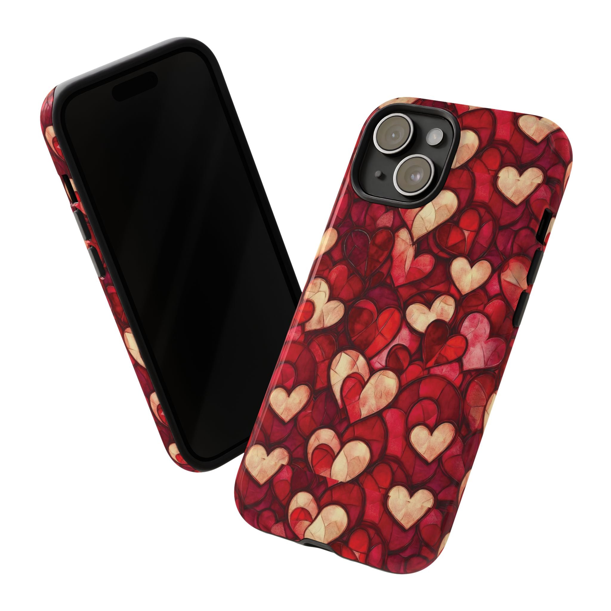 Stained Glass Heart Tough Case for iPhone 17 16 15 14 Pro Max | Romantic Mosaic Love Design | Shockproof & Wireless Charging Support