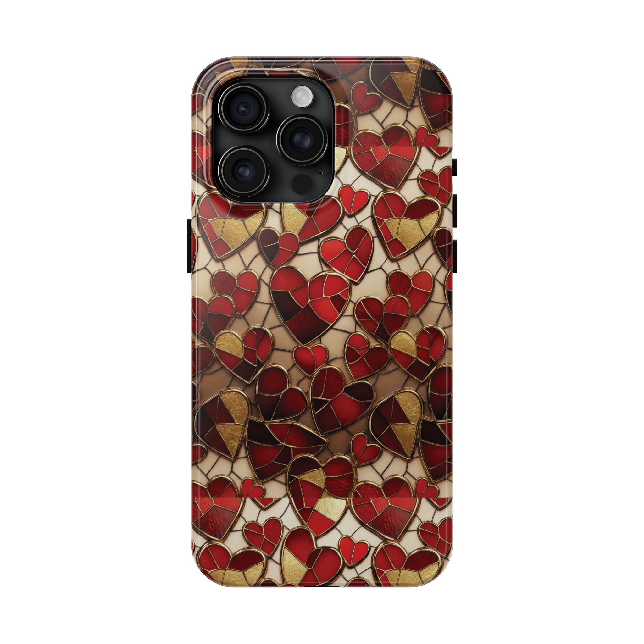 Stained Glass Red Hearts Phone Case | Tough Phone Case