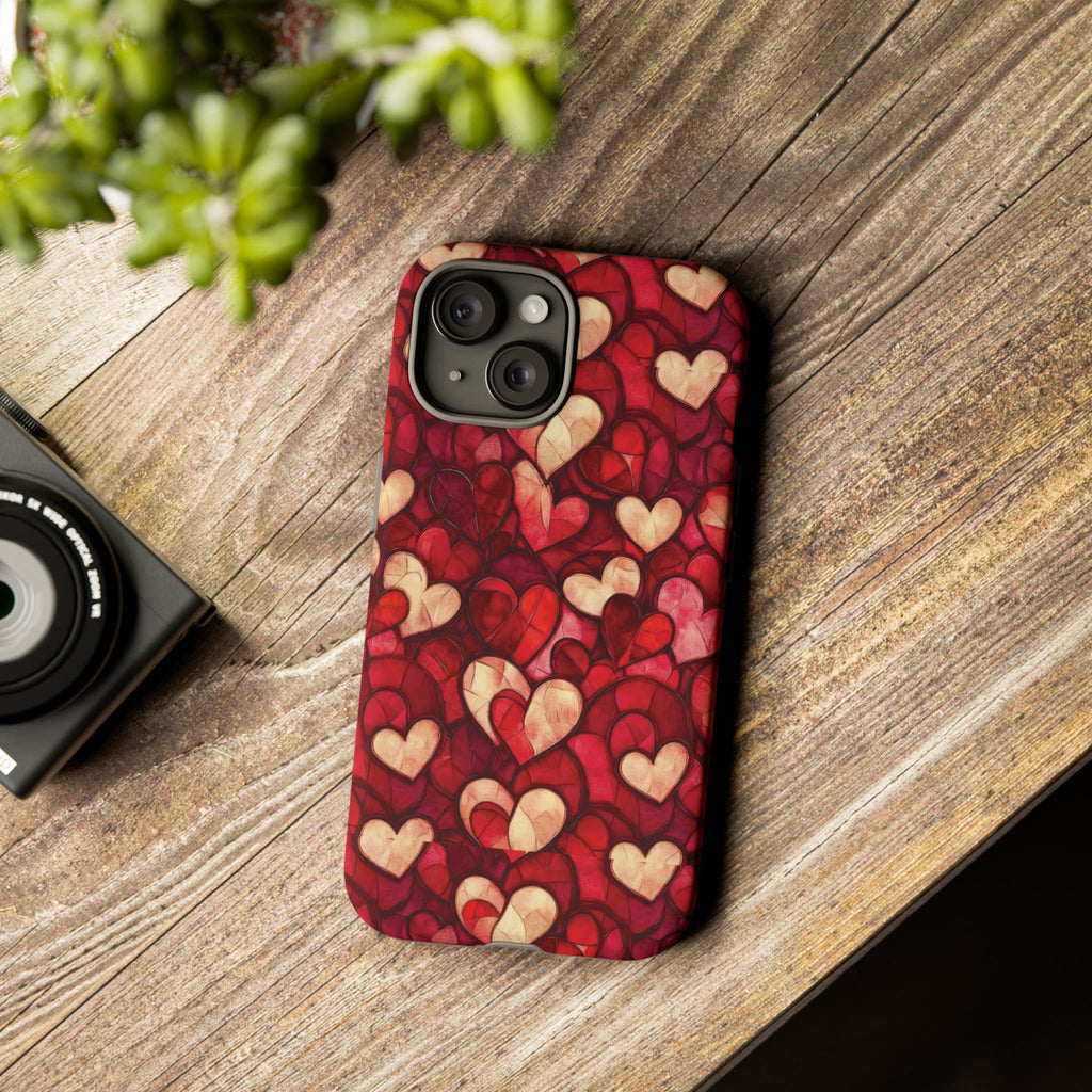Stained Glass Heart Tough Case for iPhone 17 16 15 14 Pro Max | Romantic Mosaic Love Design | Shockproof & Wireless Charging Support