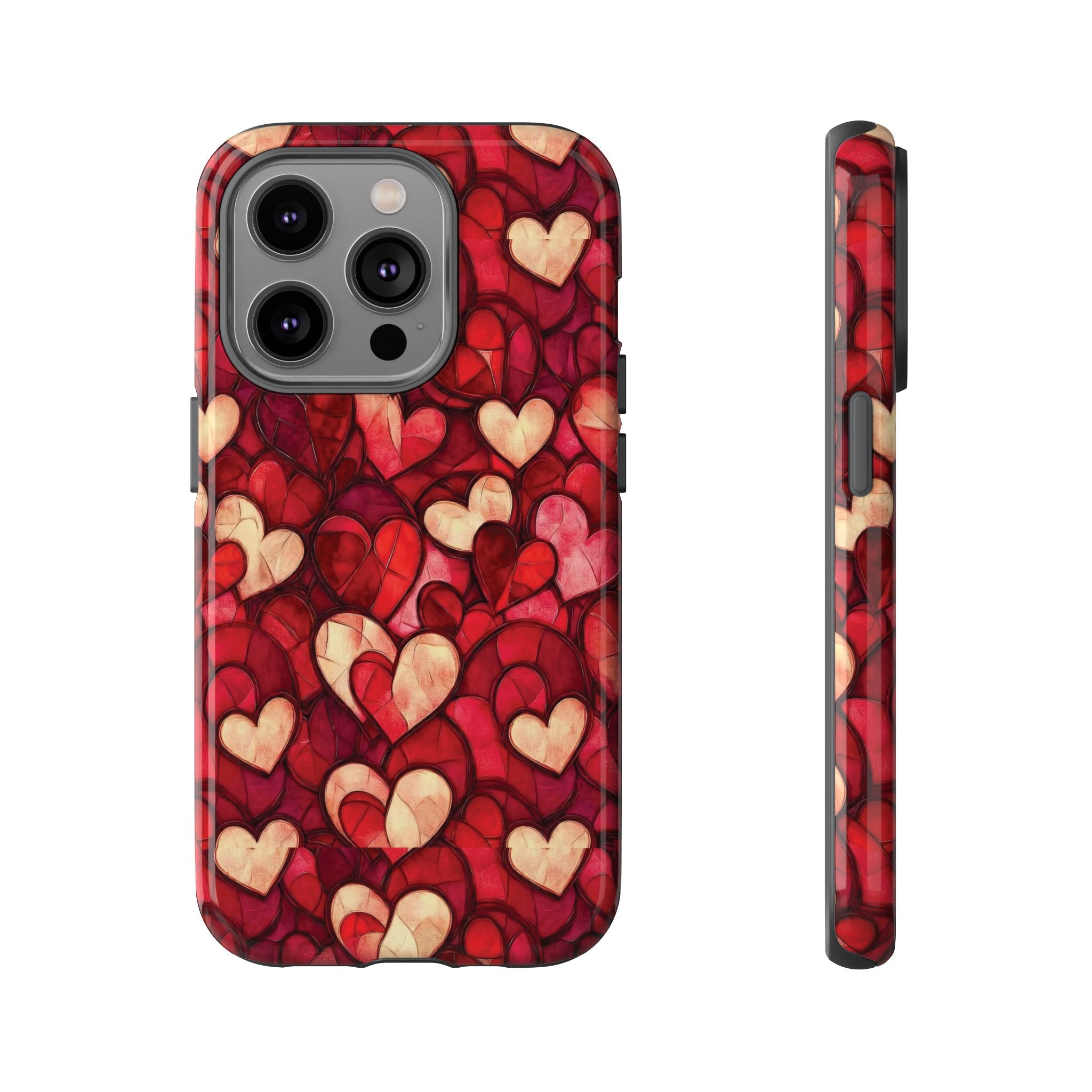 Stained Glass Heart Tough Case for iPhone 17 16 15 14 Pro Max | Romantic Mosaic Love Design | Shockproof & Wireless Charging Support