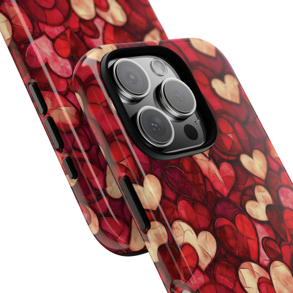 Stained Glass Heart Tough Case for iPhone 17 16 15 14 Pro Max | Romantic Mosaic Love Design | Shockproof & Wireless Charging Support