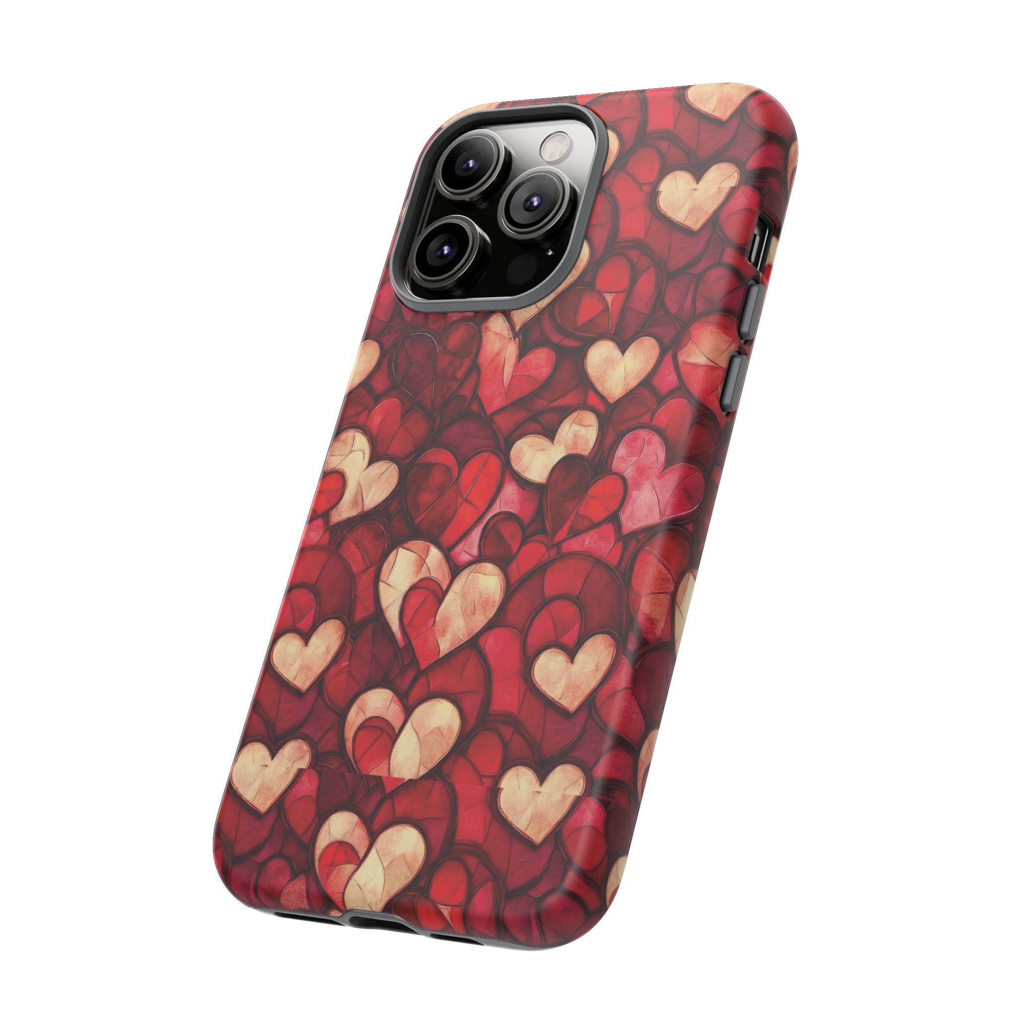 Stained Glass Heart Tough Case for iPhone 17 16 15 14 Pro Max | Romantic Mosaic Love Design | Shockproof & Wireless Charging Support
