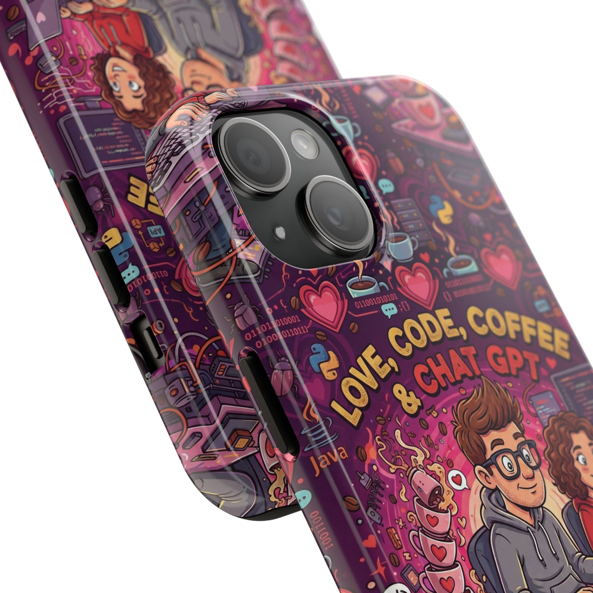 Love Code Coffee & ChatGPT Phone Case | Programmer Retro Cute