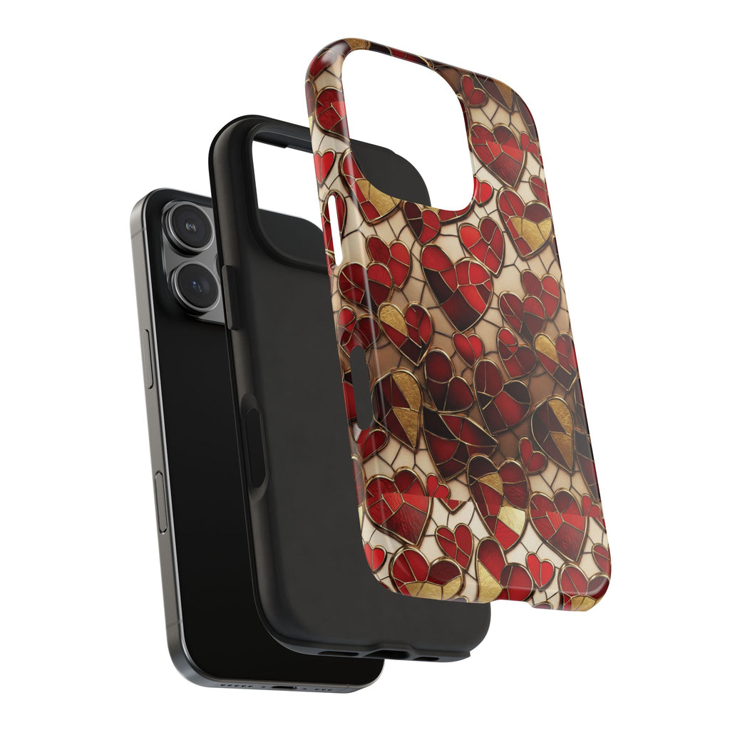 Stained Glass Red Hearts Phone Case | Tough Phone Case