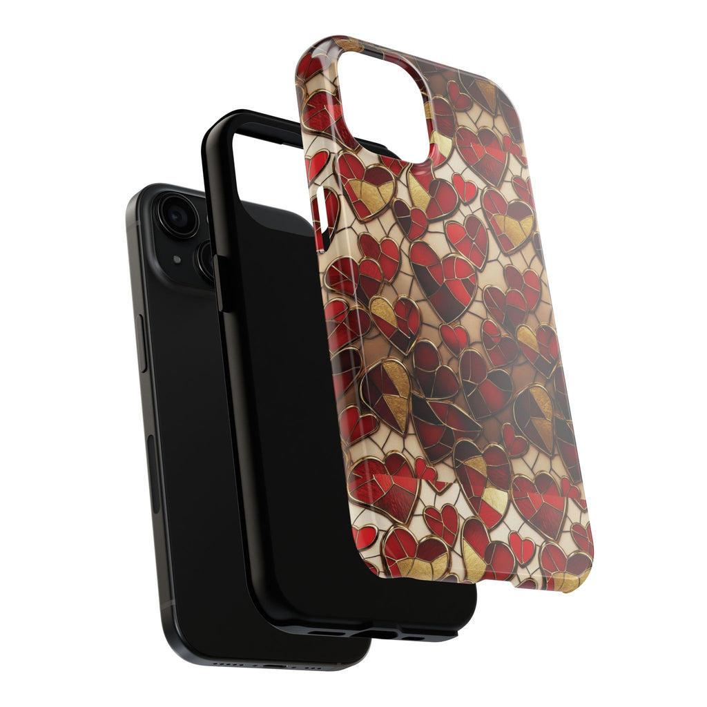 Stained Glass Red Hearts Phone Case | Tough Phone Case