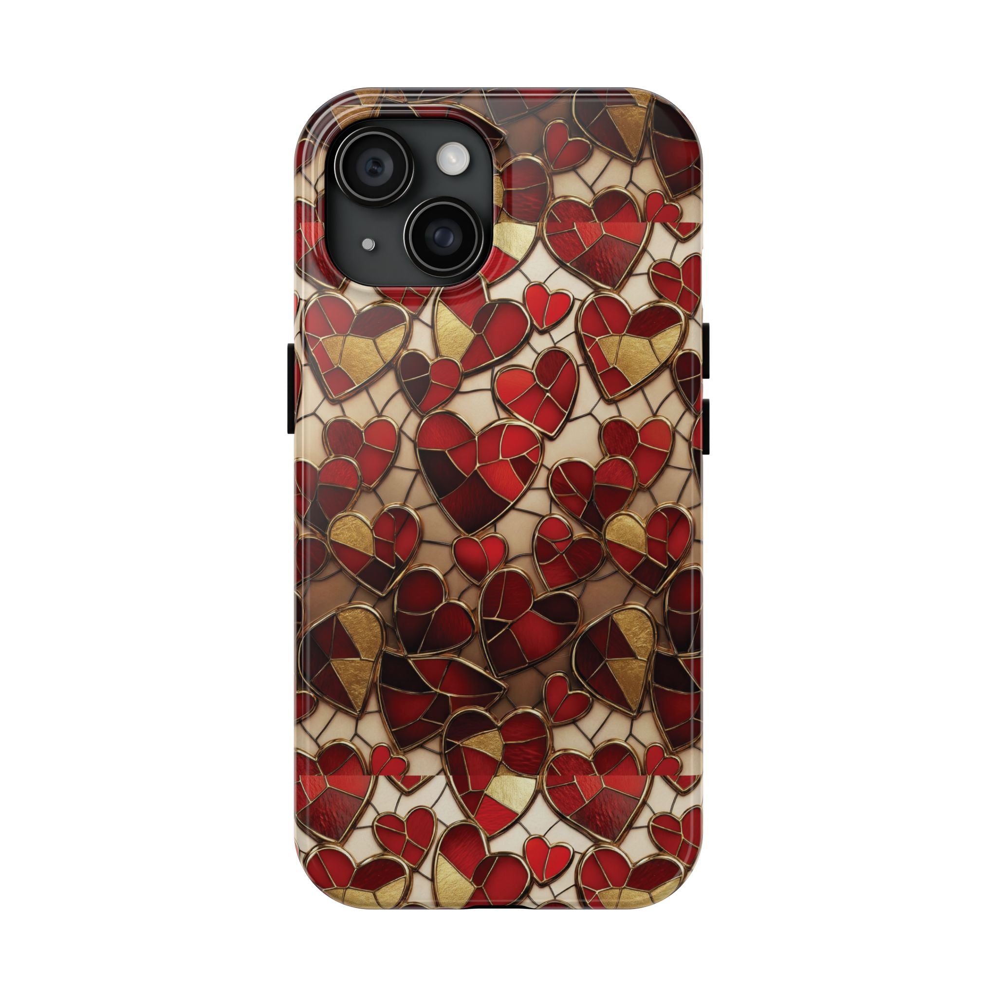 Stained Glass Red Hearts Phone Case | Tough Phone Case