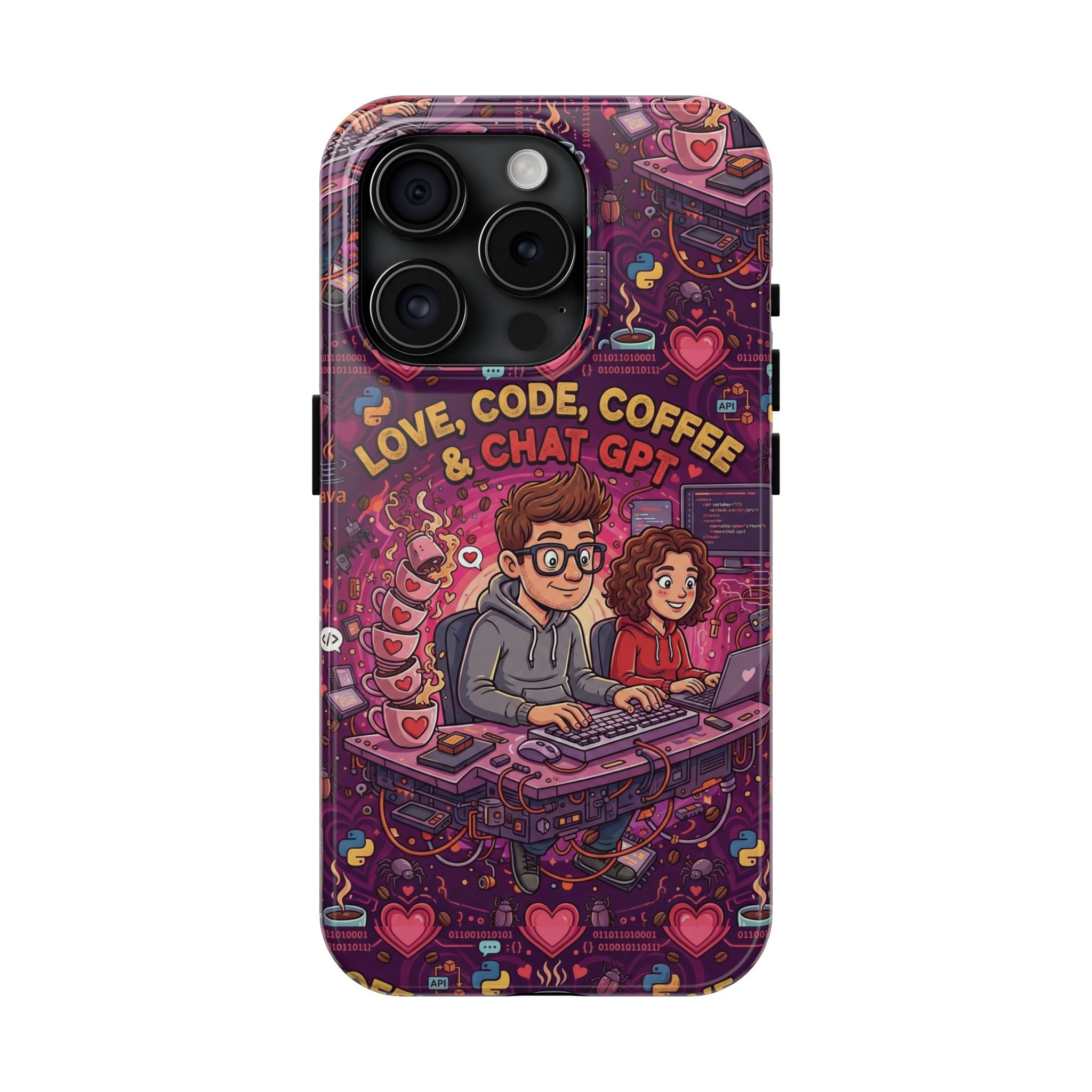 Love Code Coffee & ChatGPT Phone Case | Programmer Retro Cute