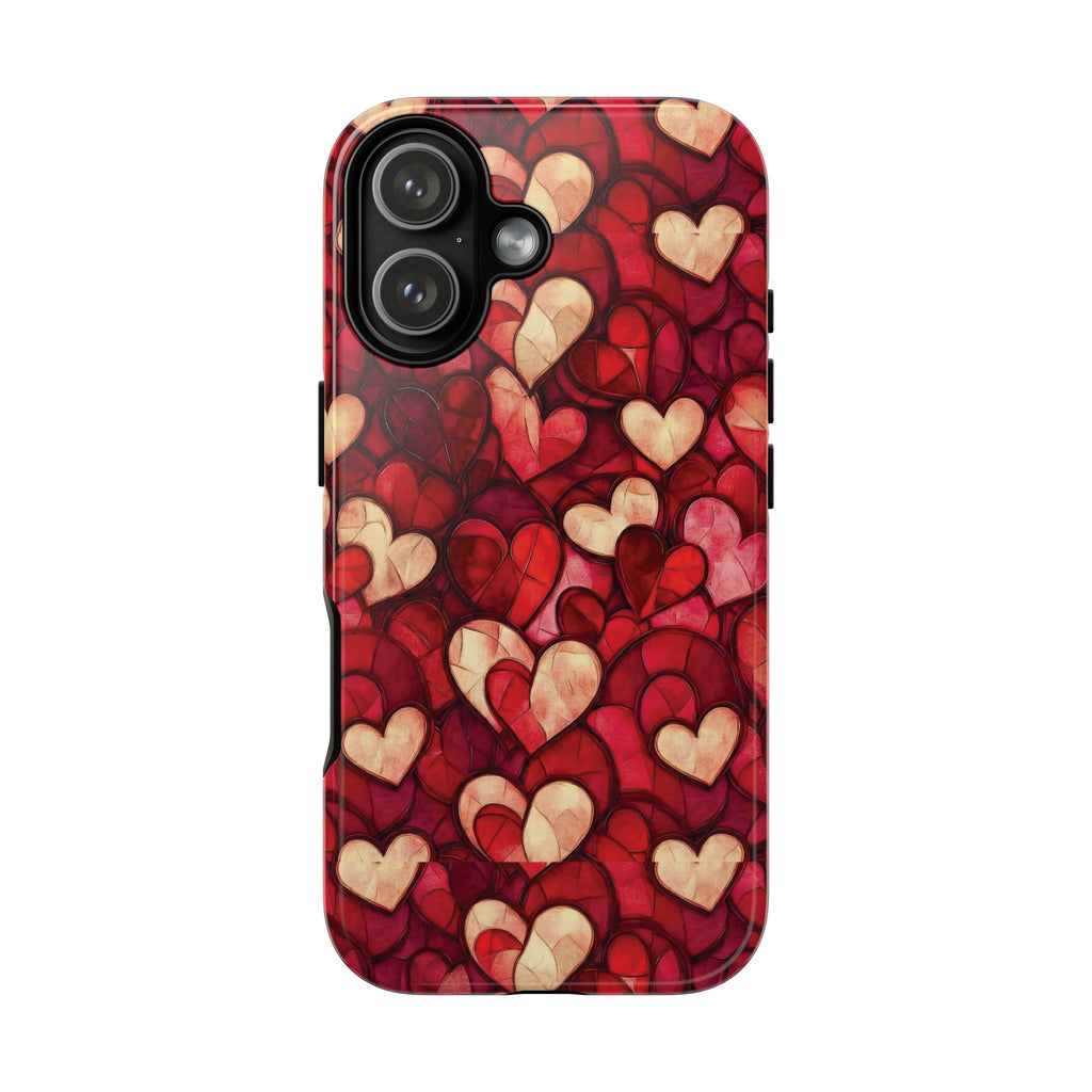 Stained Glass Heart Tough Case for iPhone 17 16 15 14 Pro Max | Romantic Mosaic Love Design | Shockproof & Wireless Charging Support