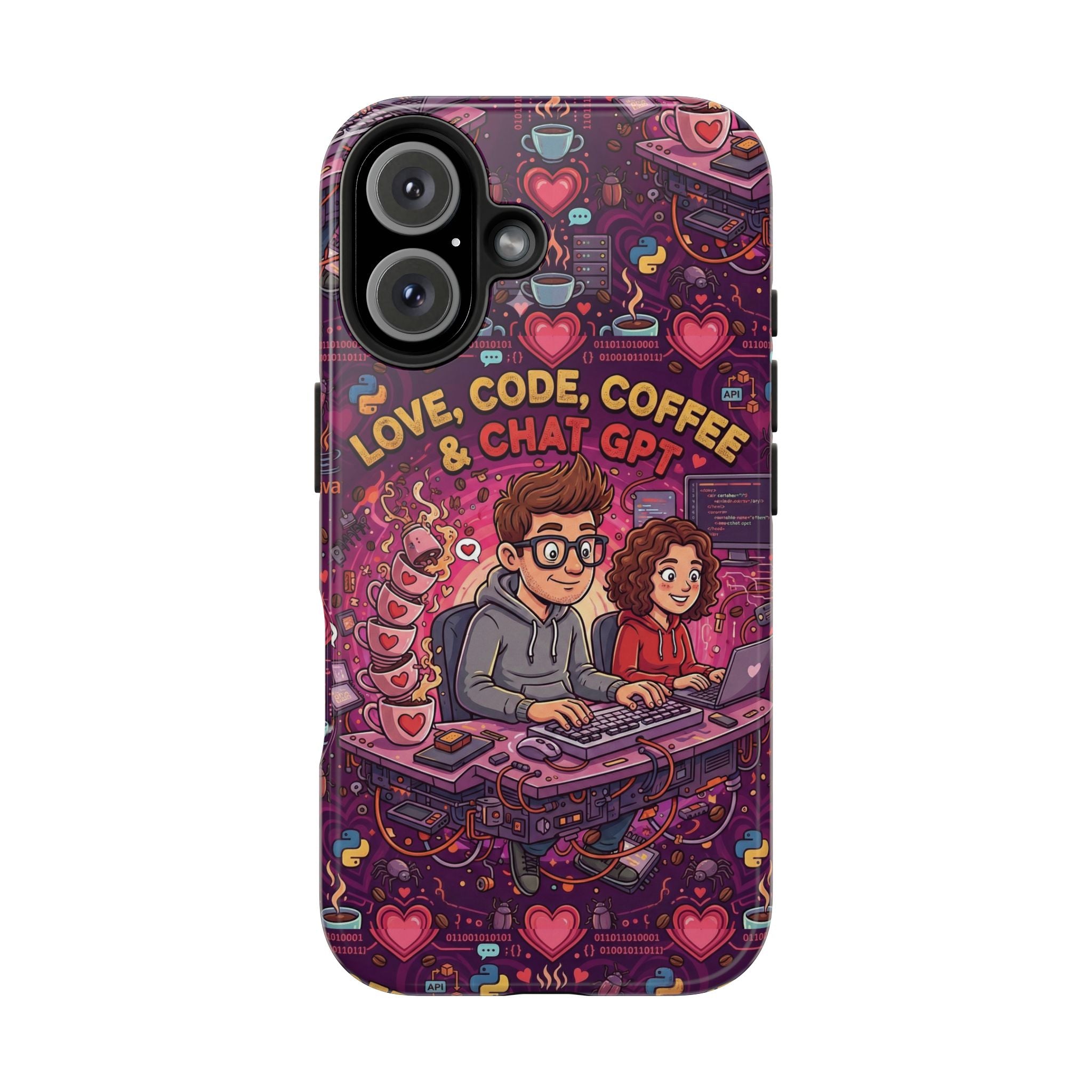 Love Code Coffee & ChatGPT Phone Case | Programmer Retro Cute