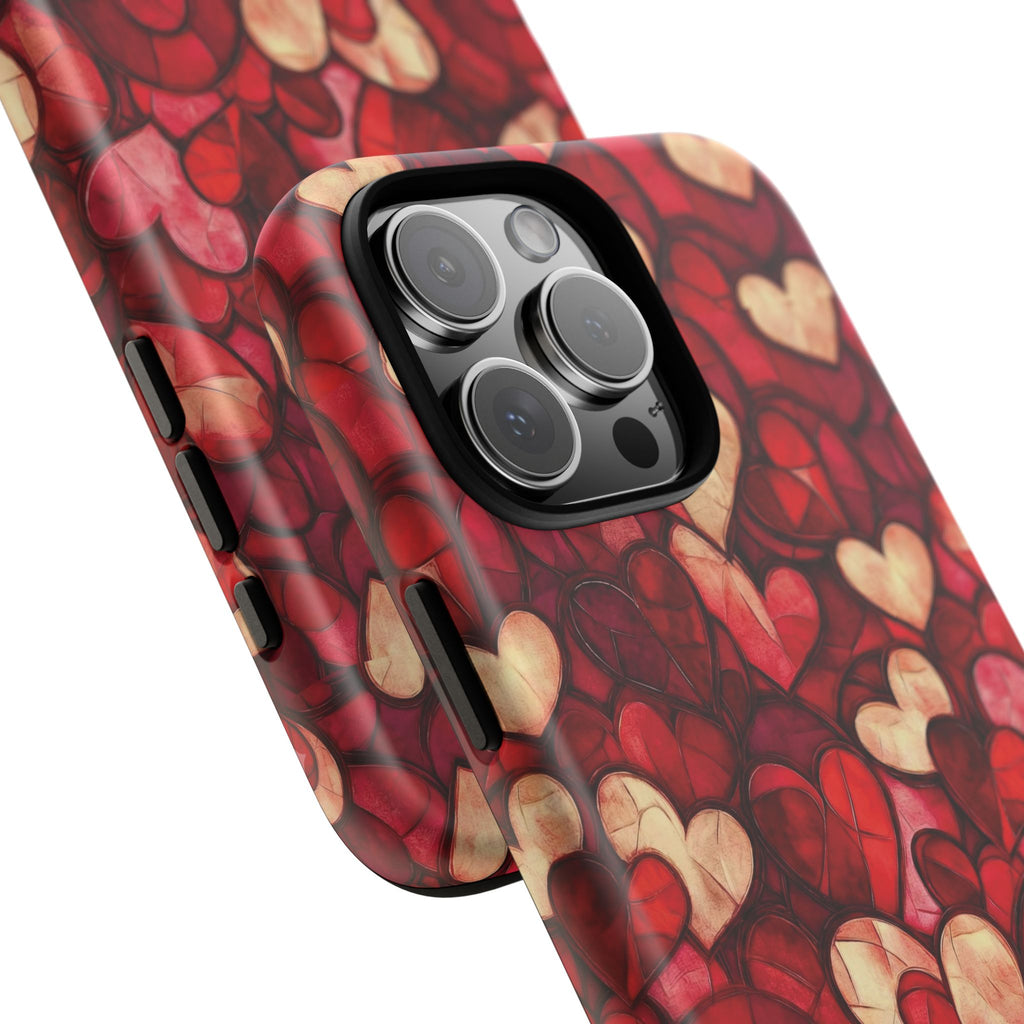 Stained Glass Heart Tough Case for iPhone 17 16 15 14 Pro Max | Romantic Mosaic Love Design | Shockproof & Wireless Charging Support