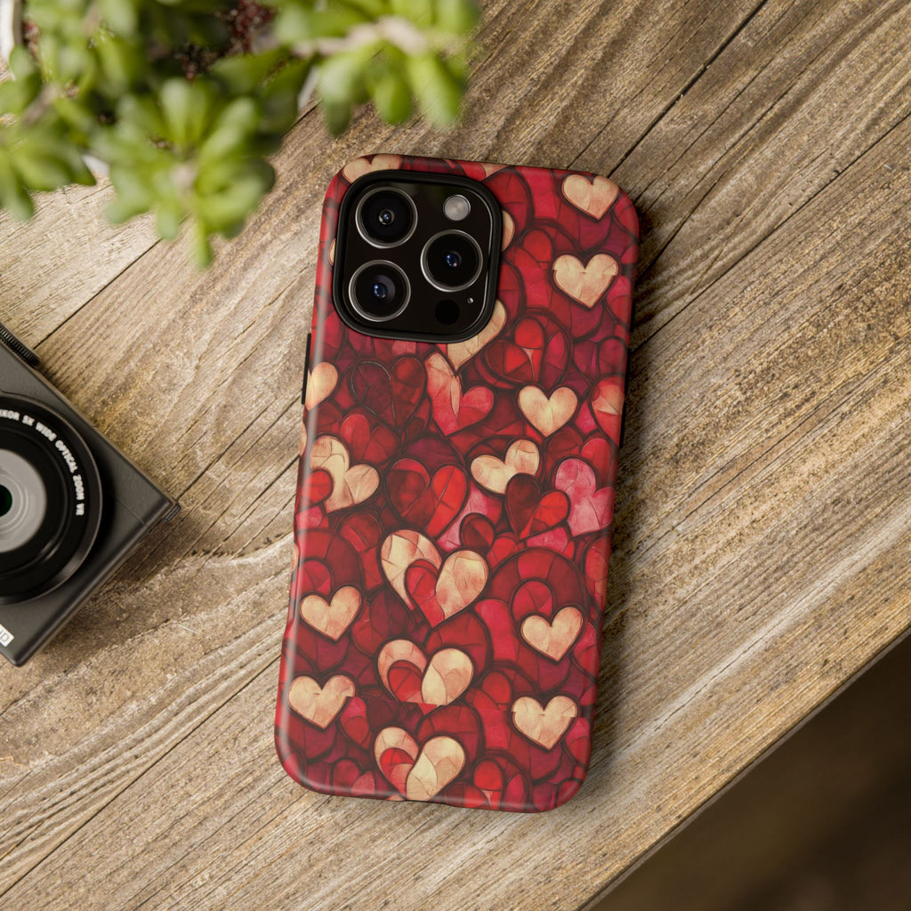 Stained Glass Heart Tough Case for iPhone 17 16 15 14 Pro Max | Romantic Mosaic Love Design | Shockproof & Wireless Charging Support