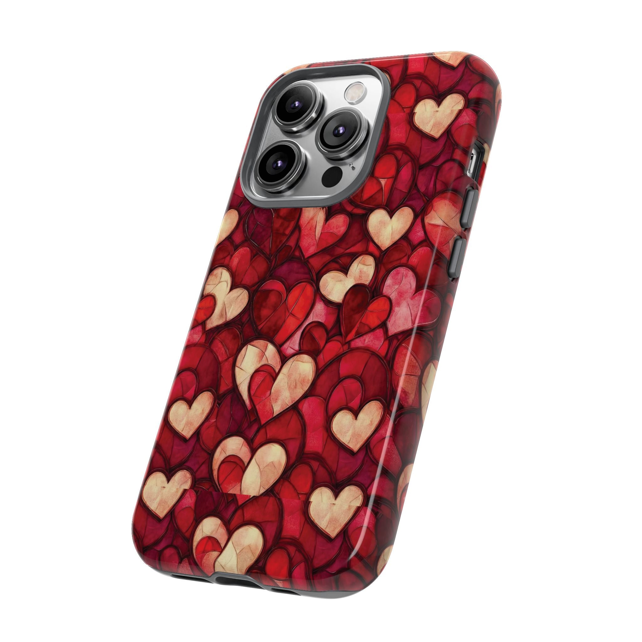 Stained Glass Heart Tough Case for iPhone 17 16 15 14 Pro Max | Romantic Mosaic Love Design | Shockproof & Wireless Charging Support