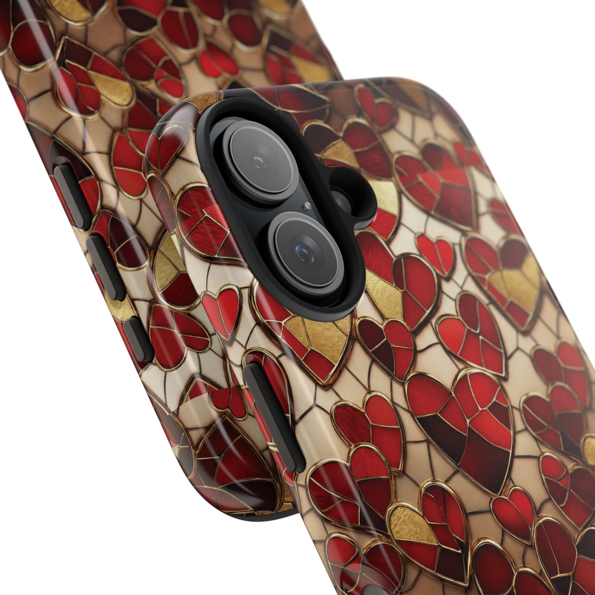 Stained Glass Red Hearts Phone Case | Tough Phone Case