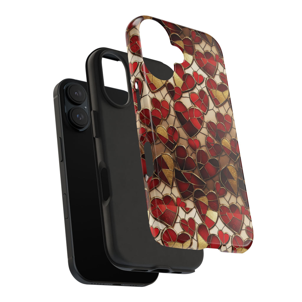 Stained Glass Red Hearts Phone Case | Tough Phone Case
