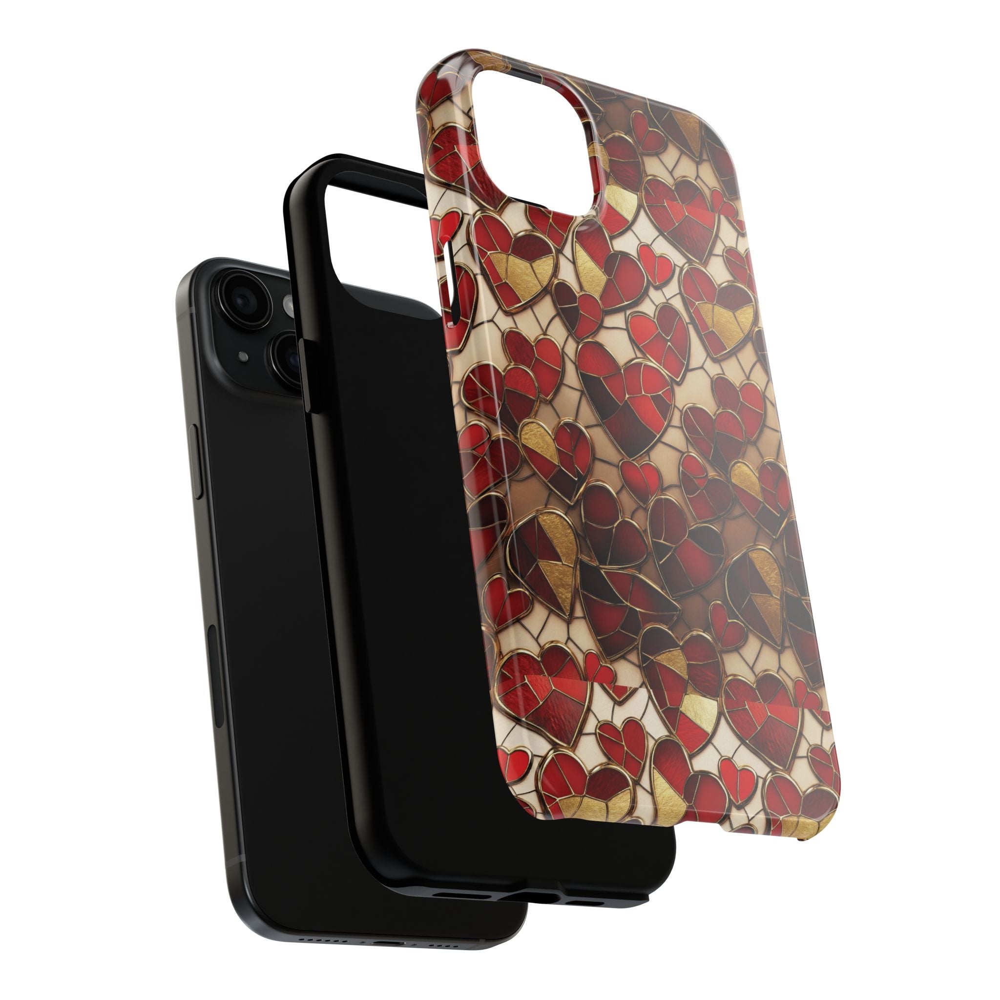 Stained Glass Red Hearts Phone Case | Tough Phone Case