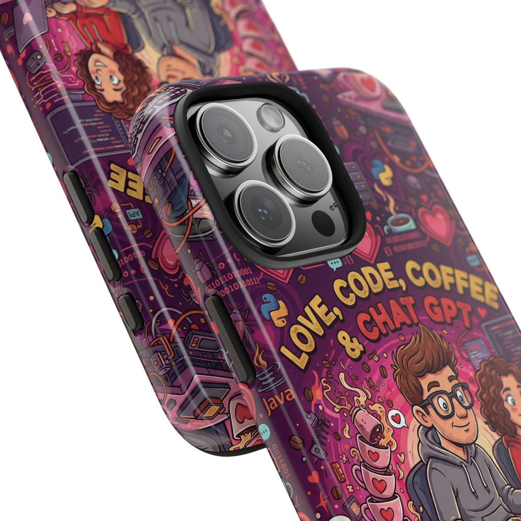 Love Code Coffee & ChatGPT Phone Case | Programmer Retro Cute