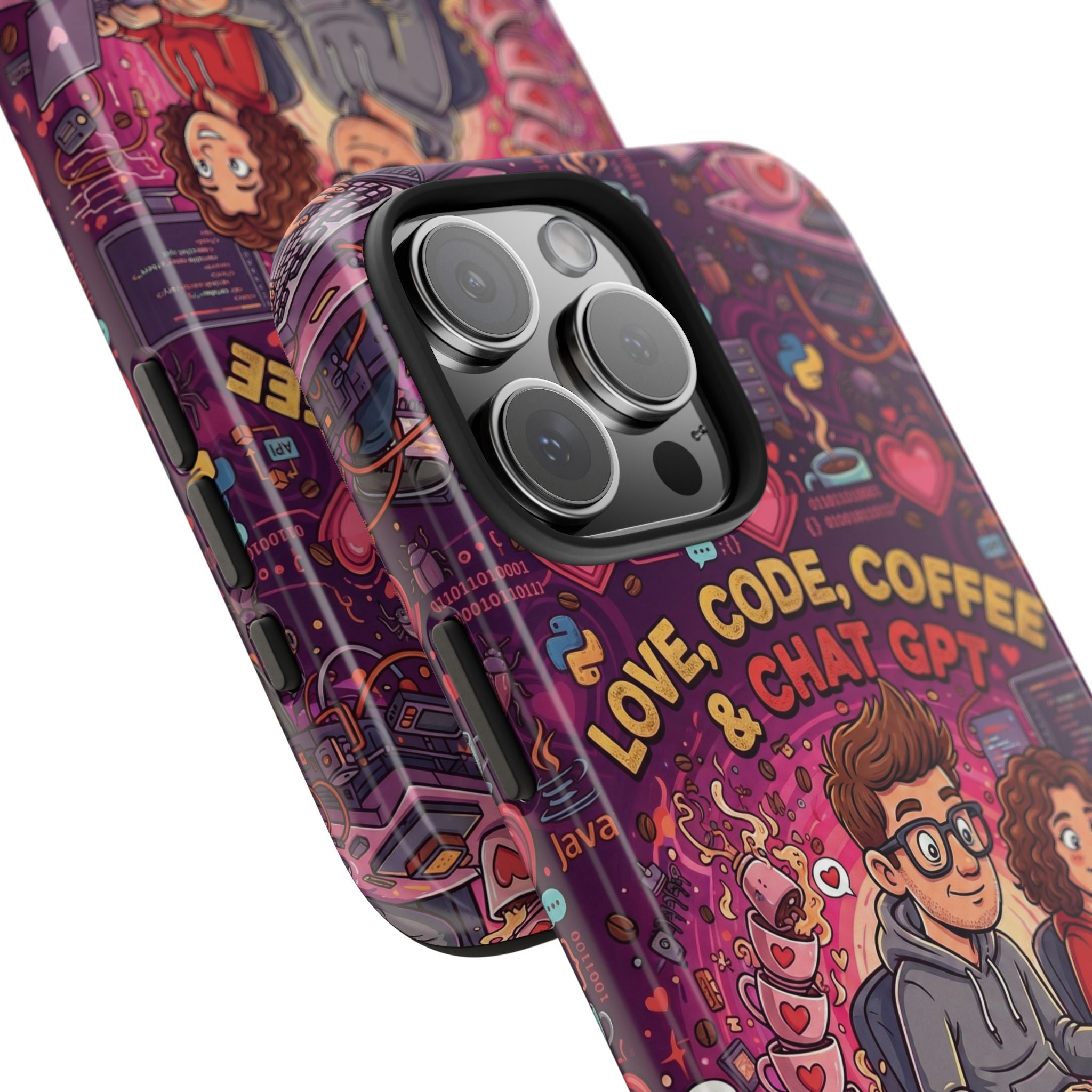 Love Code Coffee & ChatGPT Phone Case | Programmer Retro Cute