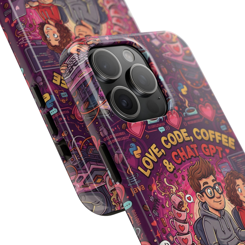 Love Code Coffee & ChatGPT Phone Case | Programmer Retro Cute