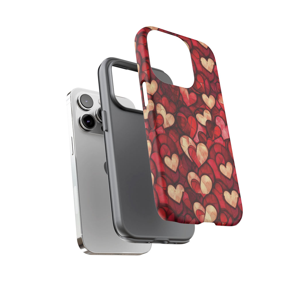 Stained Glass Heart Tough Case for iPhone 17 16 15 14 Pro Max | Romantic Mosaic Love Design | Shockproof & Wireless Charging Support
