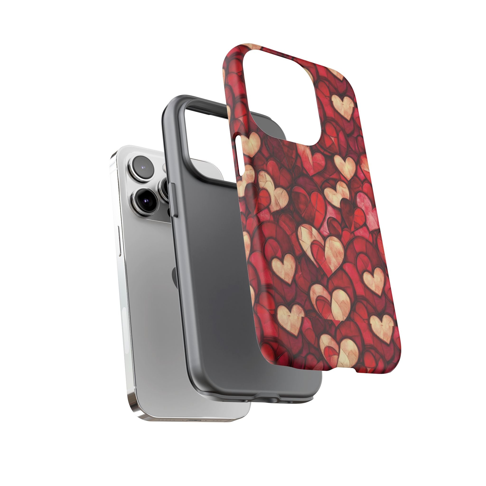 Stained Glass Heart Tough Case for iPhone 17 16 15 14 Pro Max | Romantic Mosaic Love Design | Shockproof & Wireless Charging Support