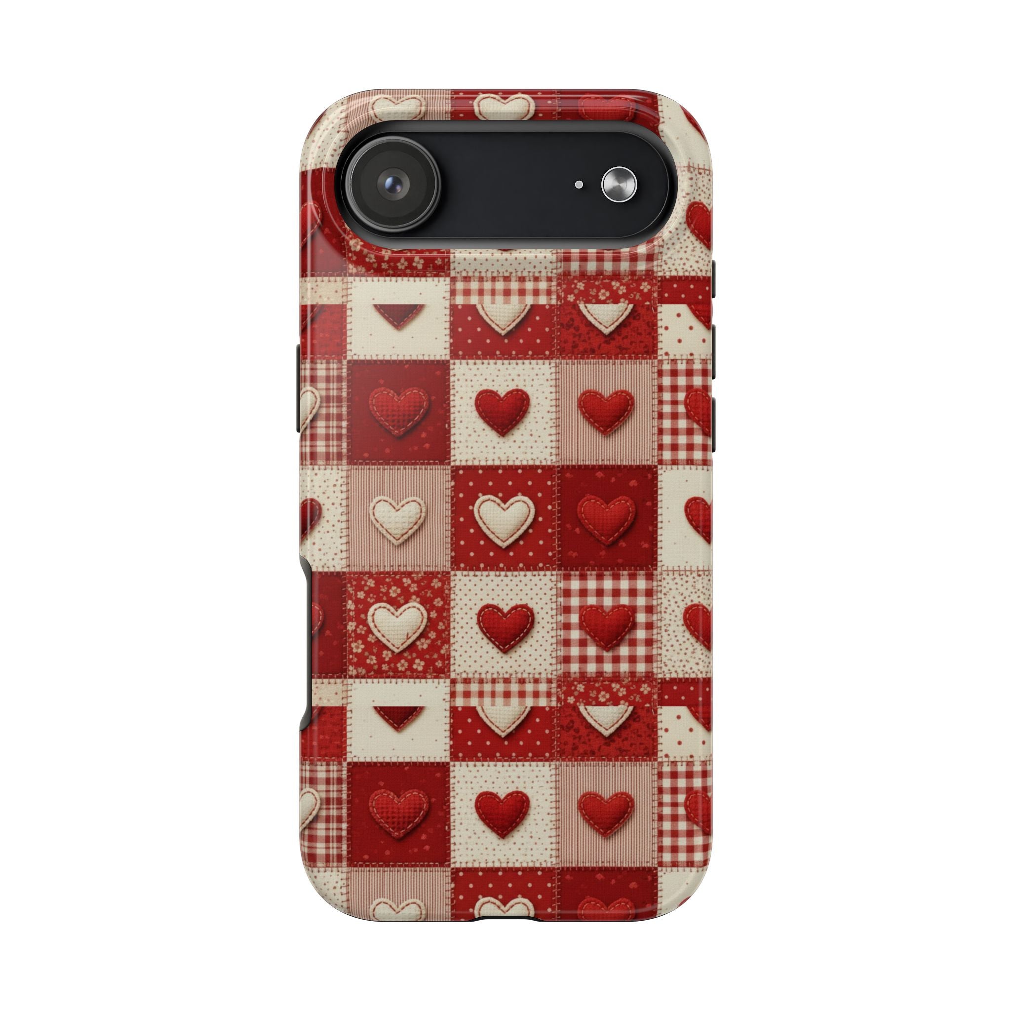Patchwork Heart Phone Case | Tough Phone Case, Red Valentine Pattern
