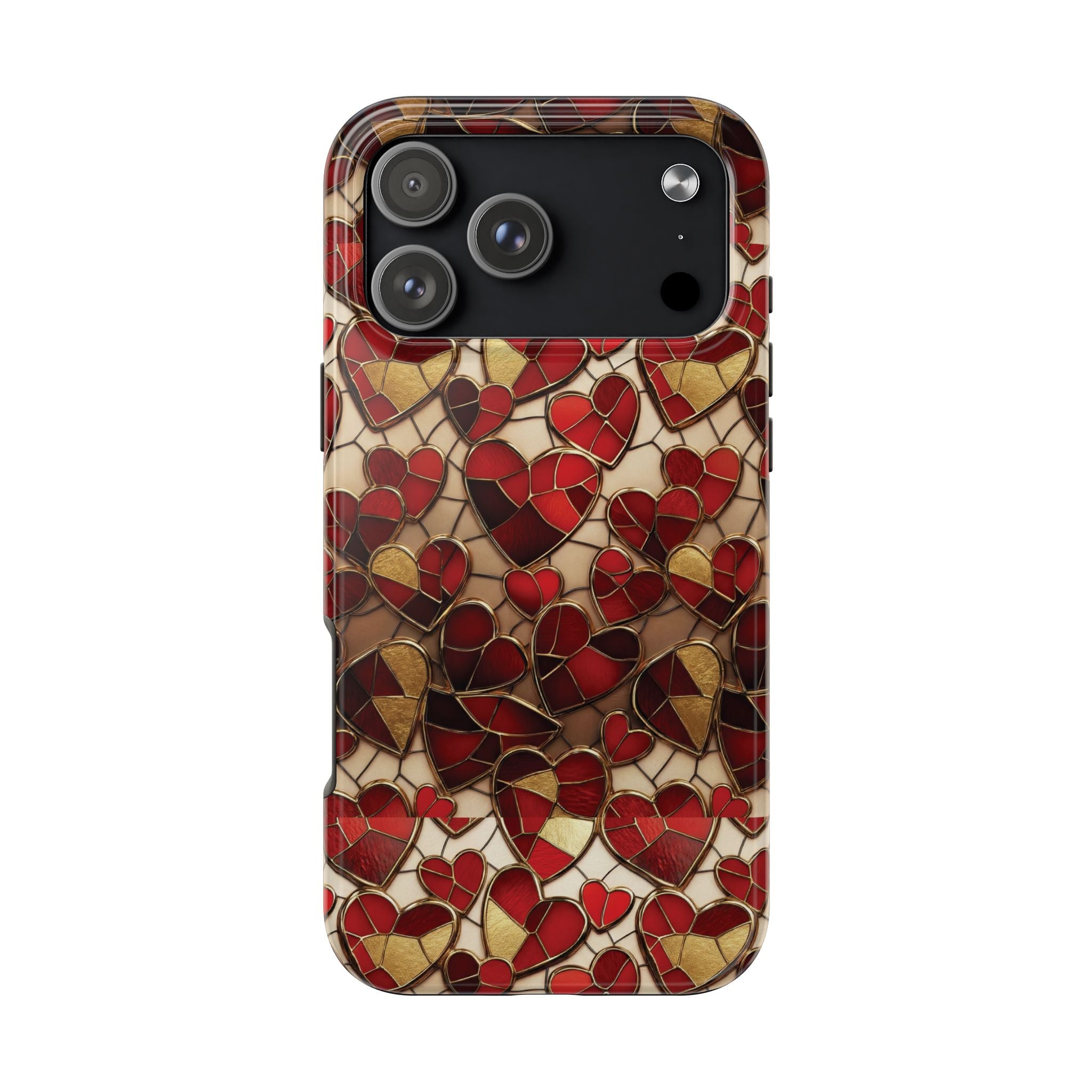 Stained Glass Red Hearts Phone Case | Tough Phone Case