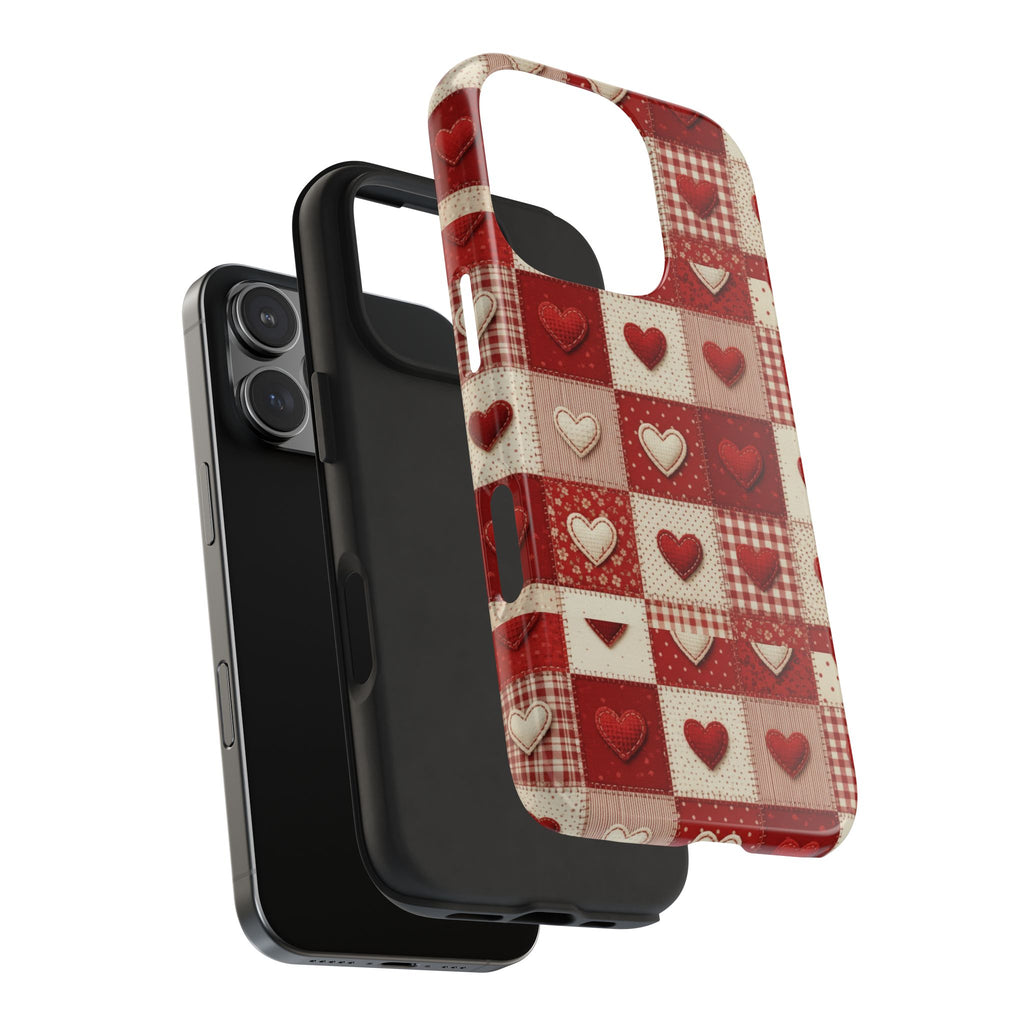 Patchwork Heart Phone Case | Tough Phone Case, Red Valentine Pattern
