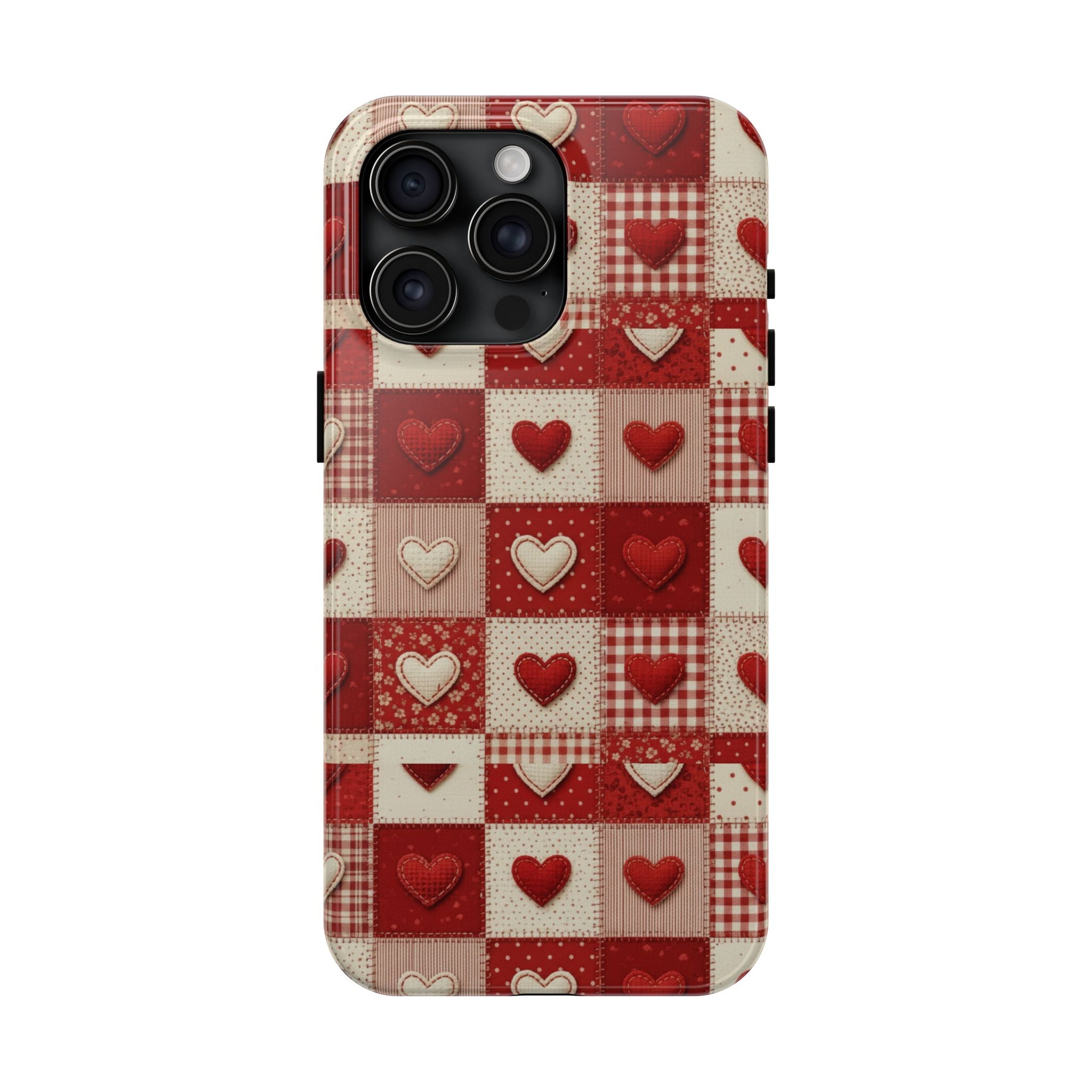 Patchwork Heart Phone Case | Tough Phone Case, Red Valentine Pattern