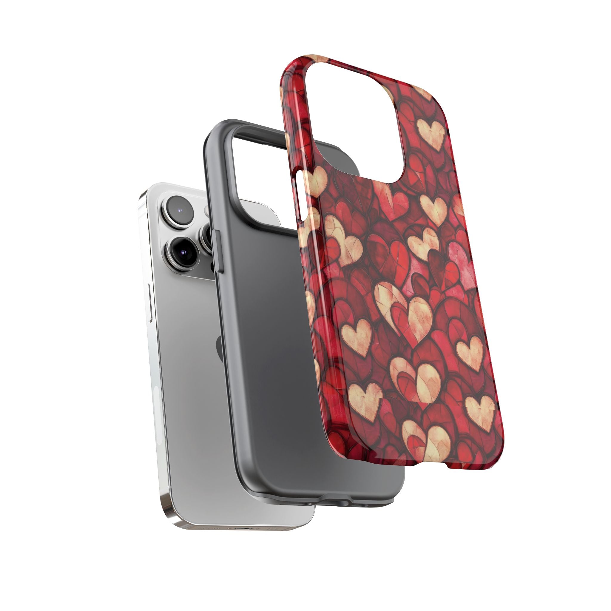 Stained Glass Heart Tough Case for iPhone 17 16 15 14 Pro Max | Romantic Mosaic Love Design | Shockproof & Wireless Charging Support